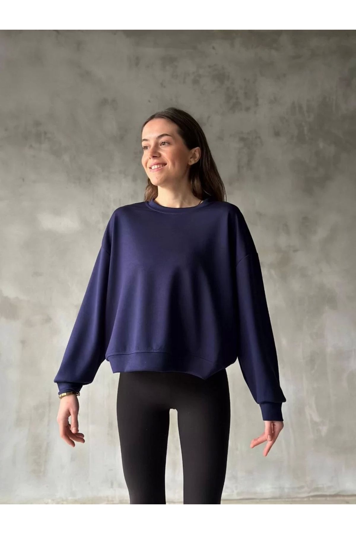 CVS Osy Modal Yumuşak dokulu Kumaş Bisiklet Yaka Oversize Sweatshirt - Lacivert