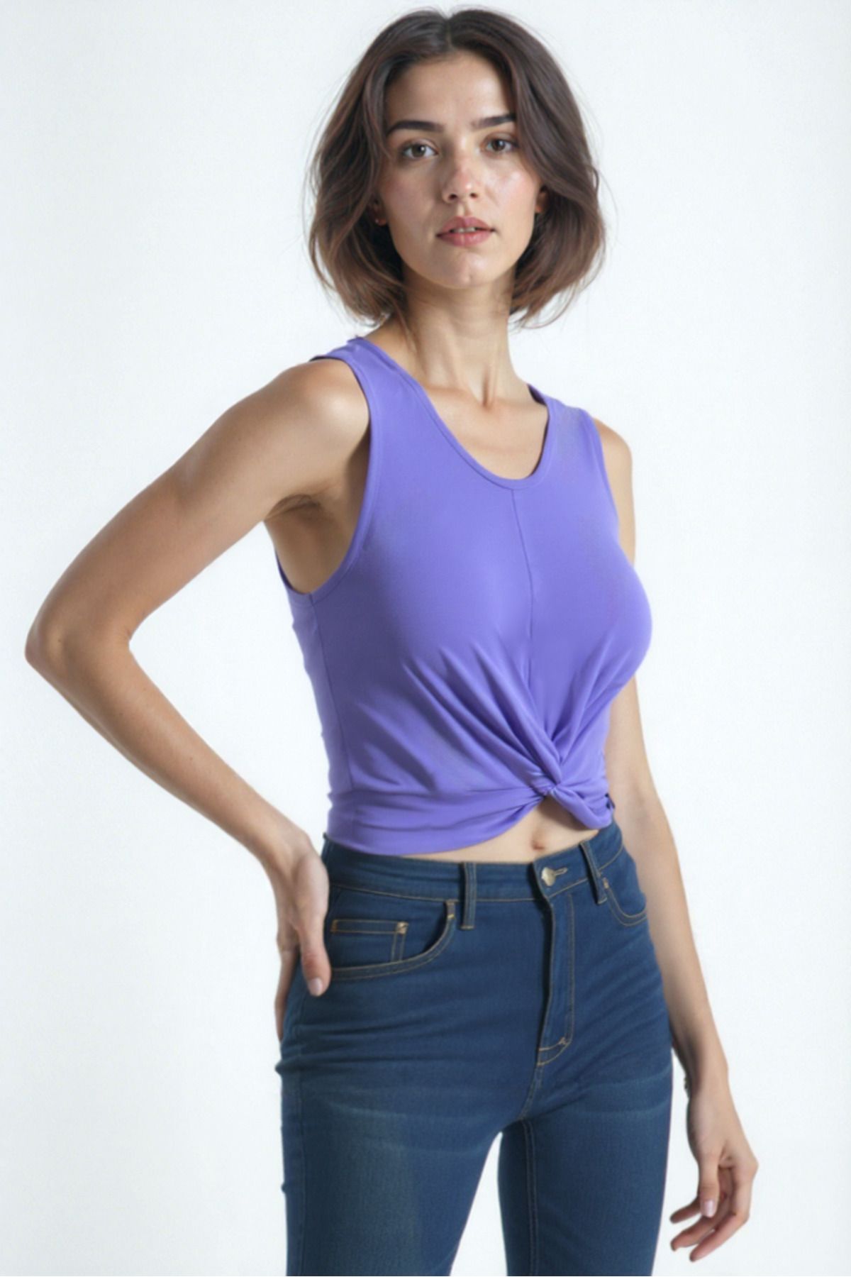 WESTMARK LONDON Açık Lila Bisiklet Yaka Pamuklu Kolsuz Crop Kadın T-Shirt TIANA S/L TOP