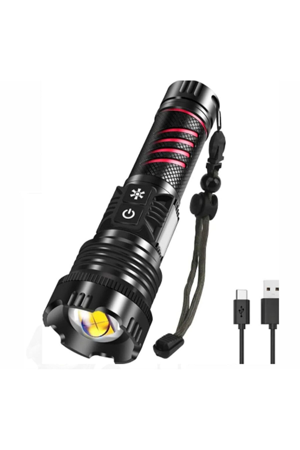 TimeStart BR-6800 Zoomlu 30w El Feneri Cob Led 8 Fon * iyonlu C-Tip Şarj Edilebilir Powerbank Taktik El Fener