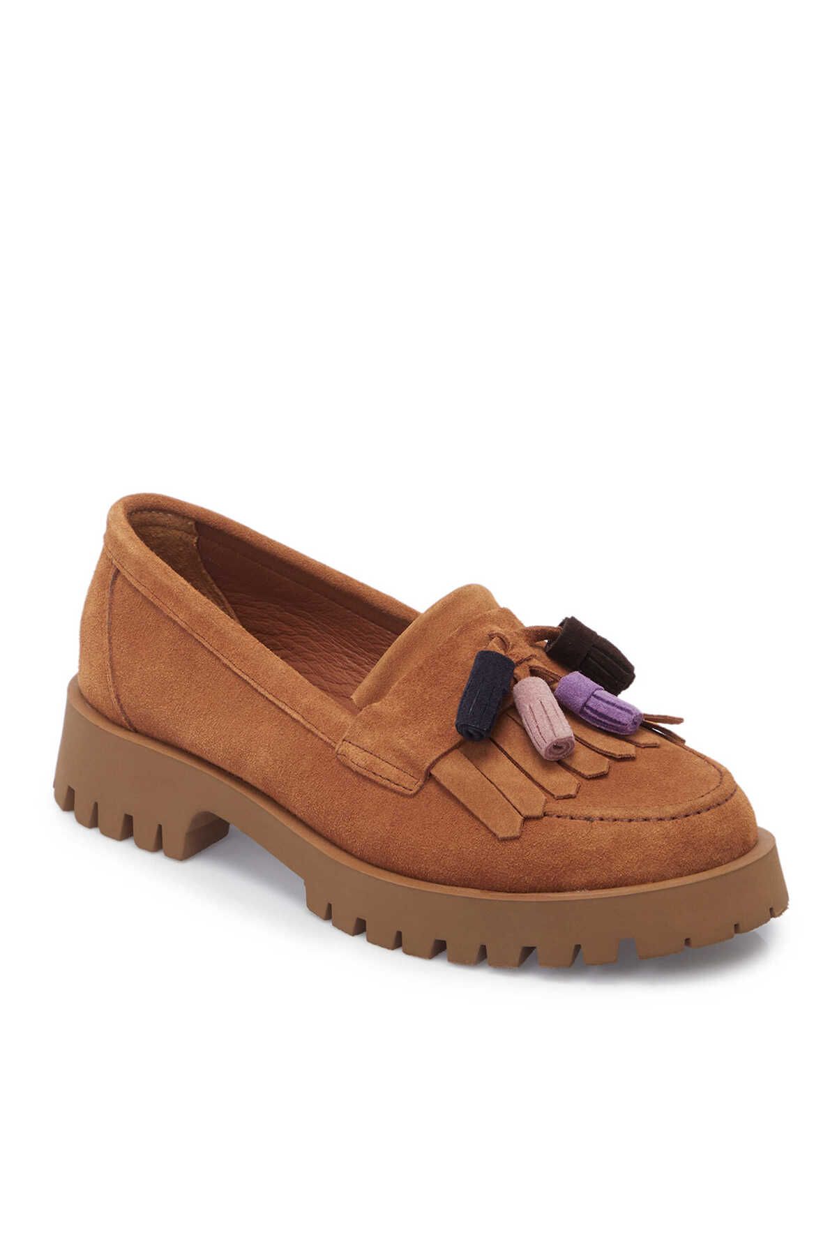 Tergan Taba Hakiki Süet Deri Kadın Loafer - K24I1AY67078-K59