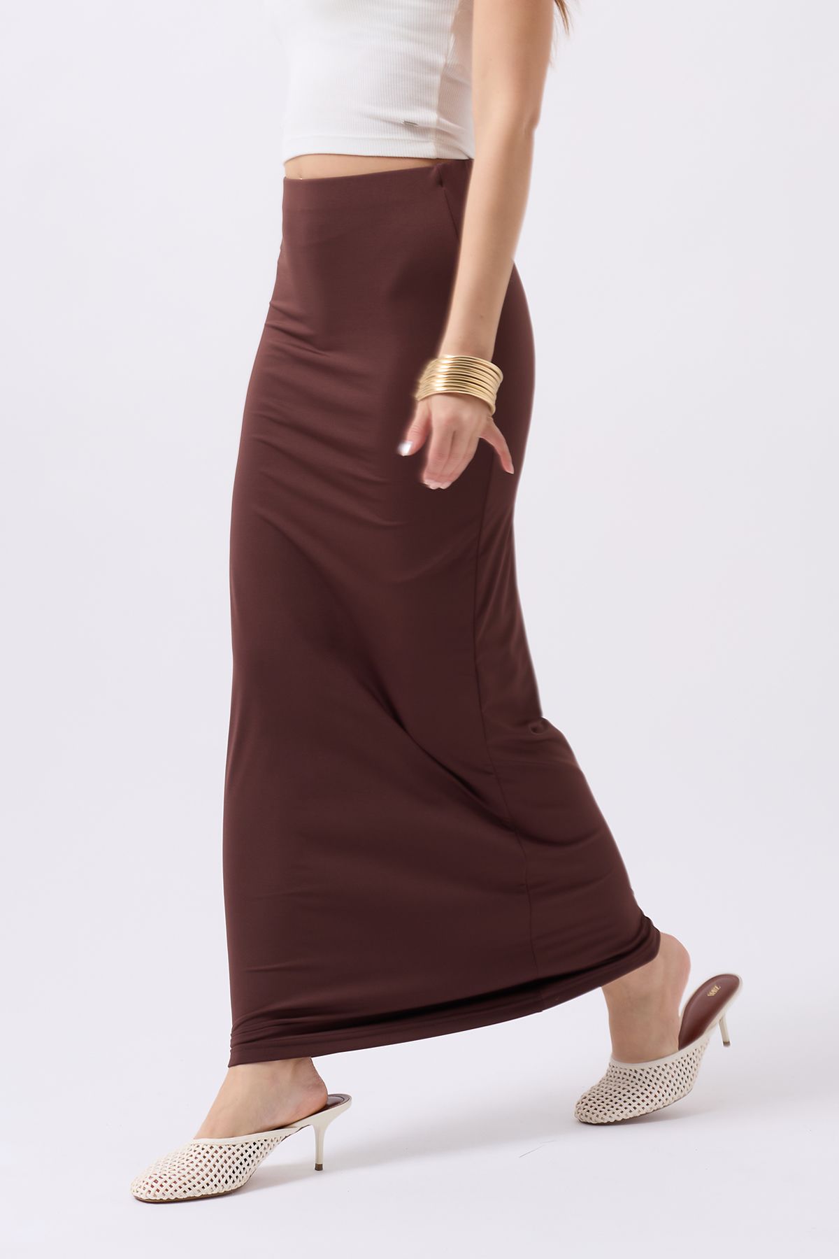Clu Liora Kahverengi Maxi Basic Etek