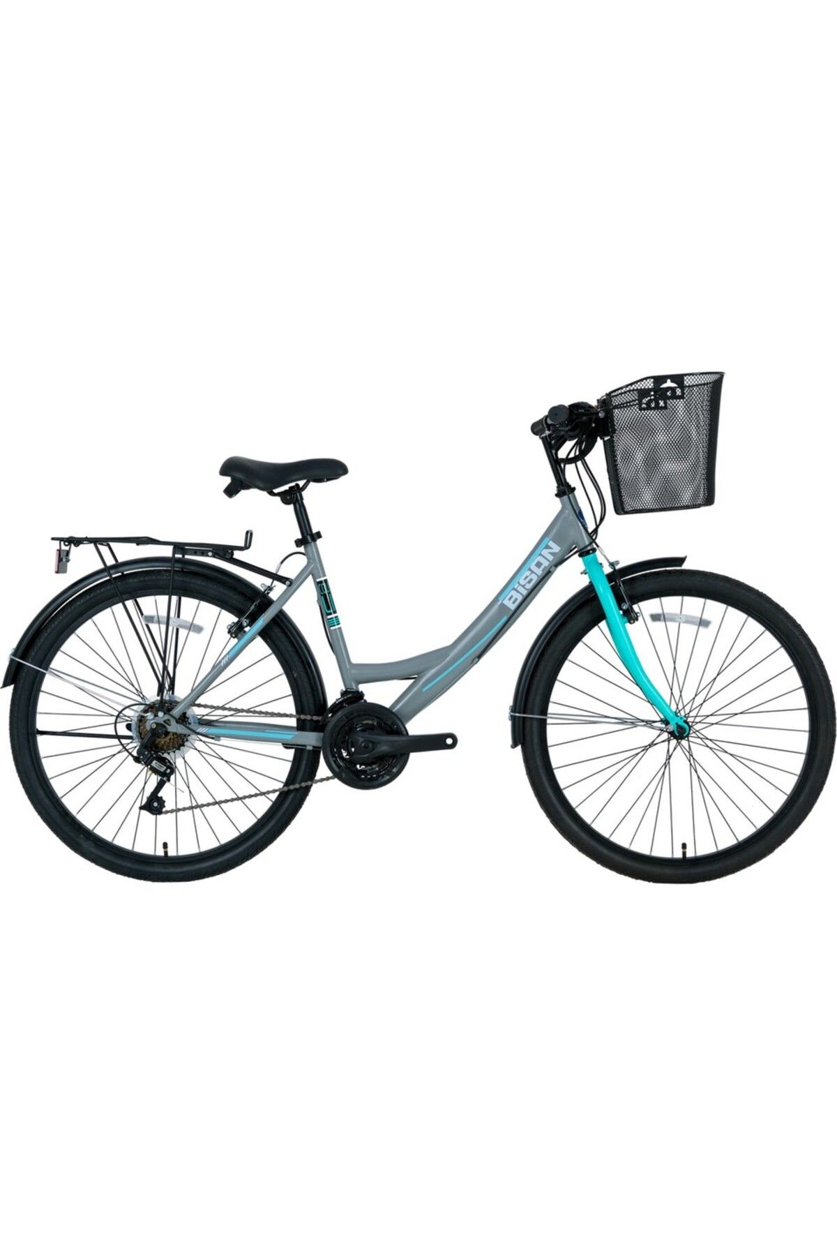 Bisan BİSAN MABELLA AÇIK GRİ YEŞİL ŞEHİR BİSİKLETİ 21 VİTES 24 JANT 34CM KADRO BLC