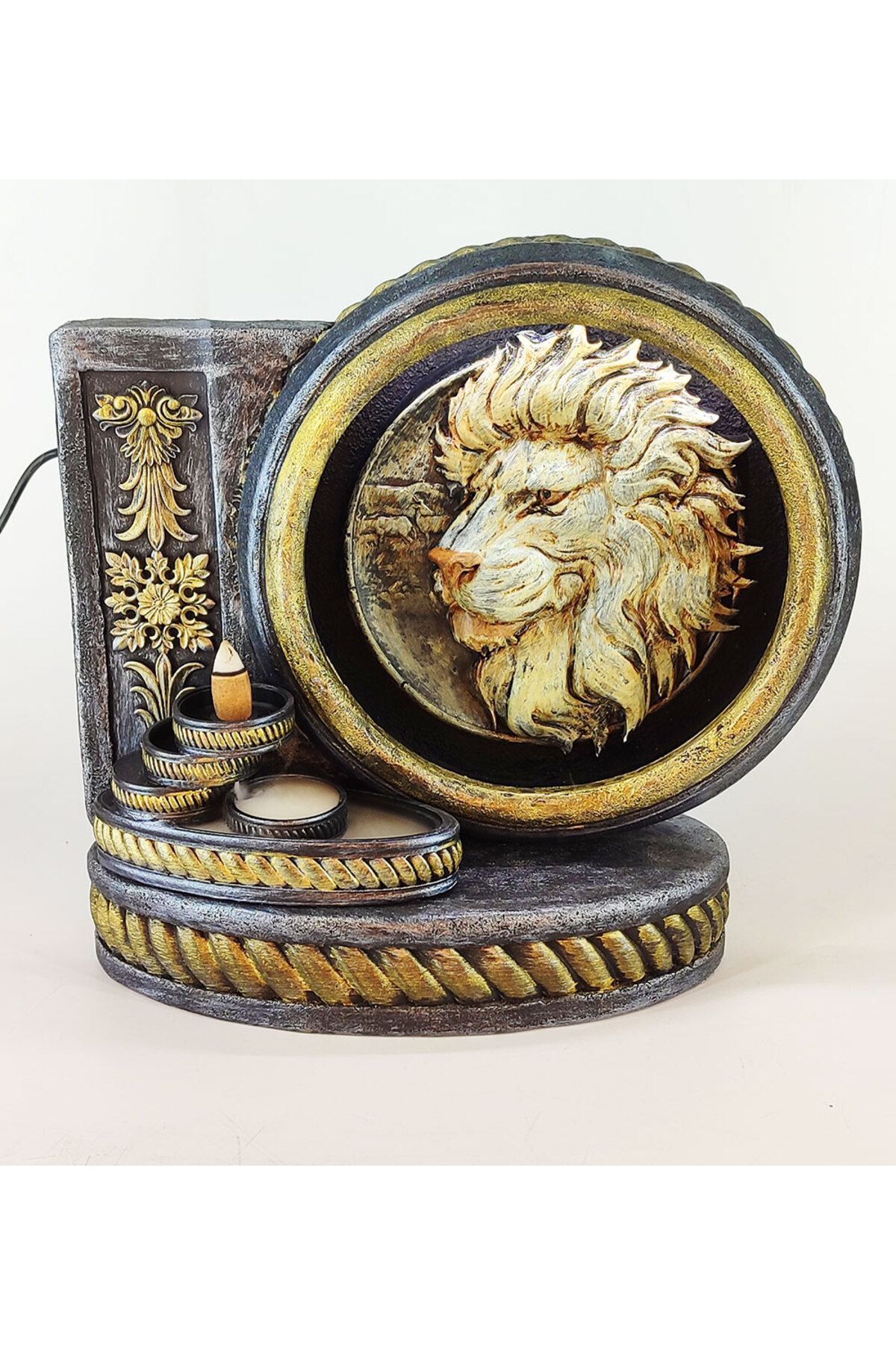 Craftmaket Barok Halka Aslan Tasarımı Metalik Geri Akış Tütsülük Işıklı