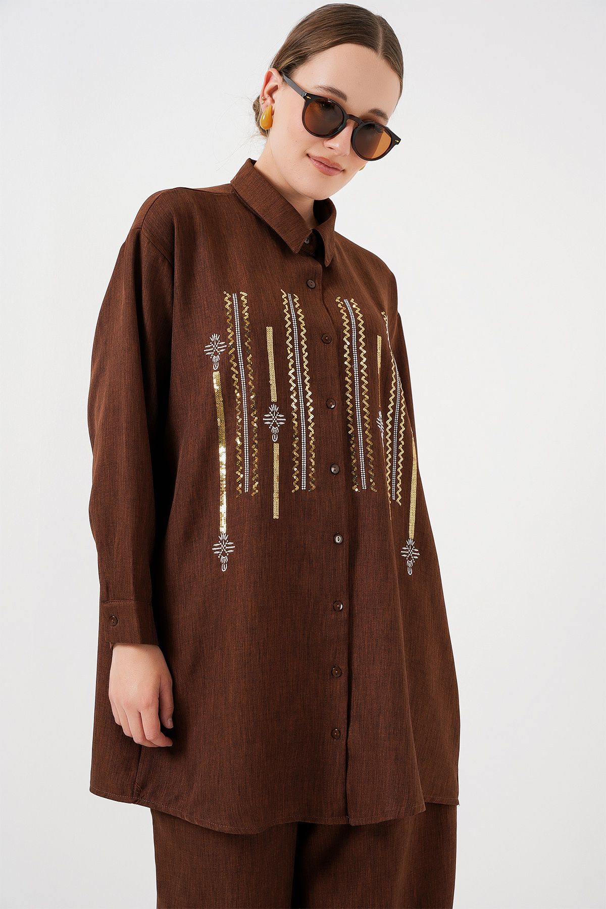 Bigdart-Patterned Tunic Trousers Double Suit 6720 - Brown 2