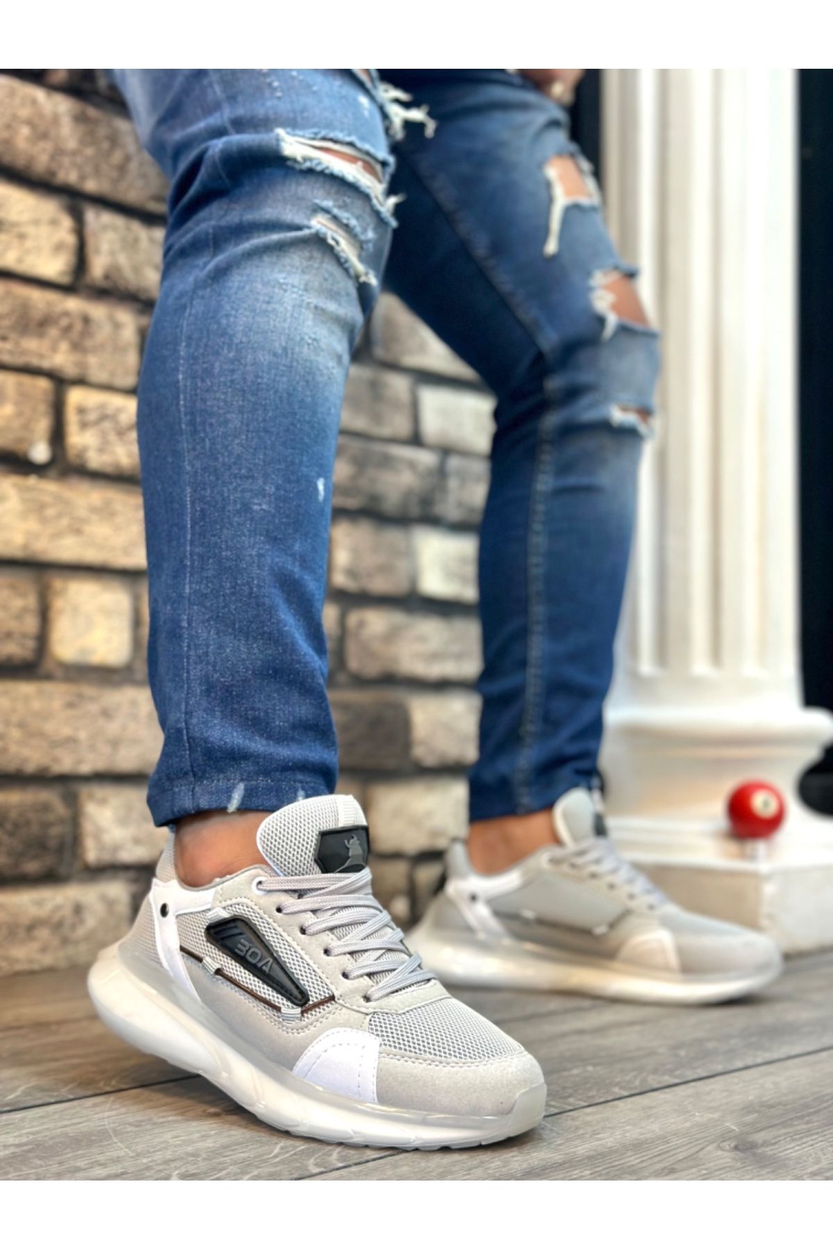 pabucmarketi Bağcıklı Balon Taban Casual Erkek Ayakkabı GRİ