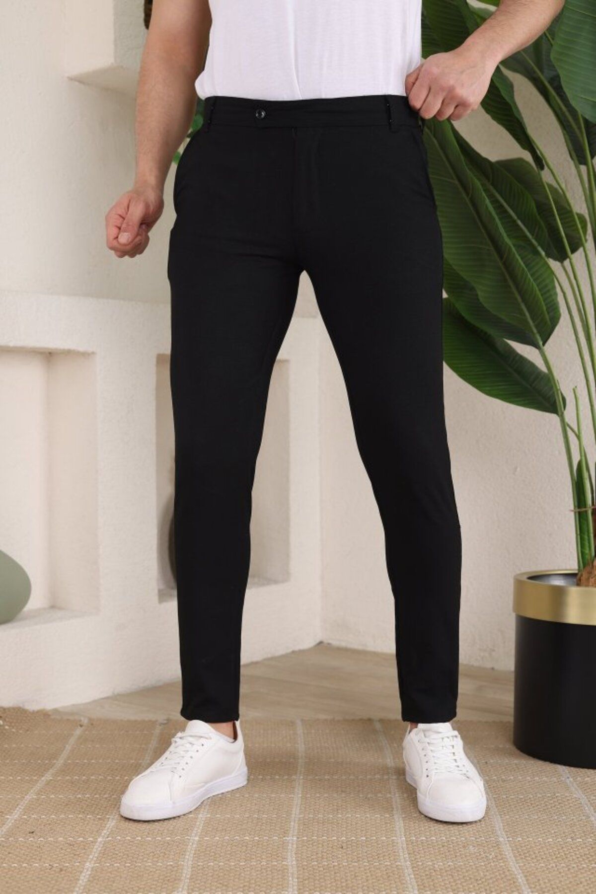 Modayakamoz Erkek Slim Fit Likralı Bilek Boy Kumaş Pantolon