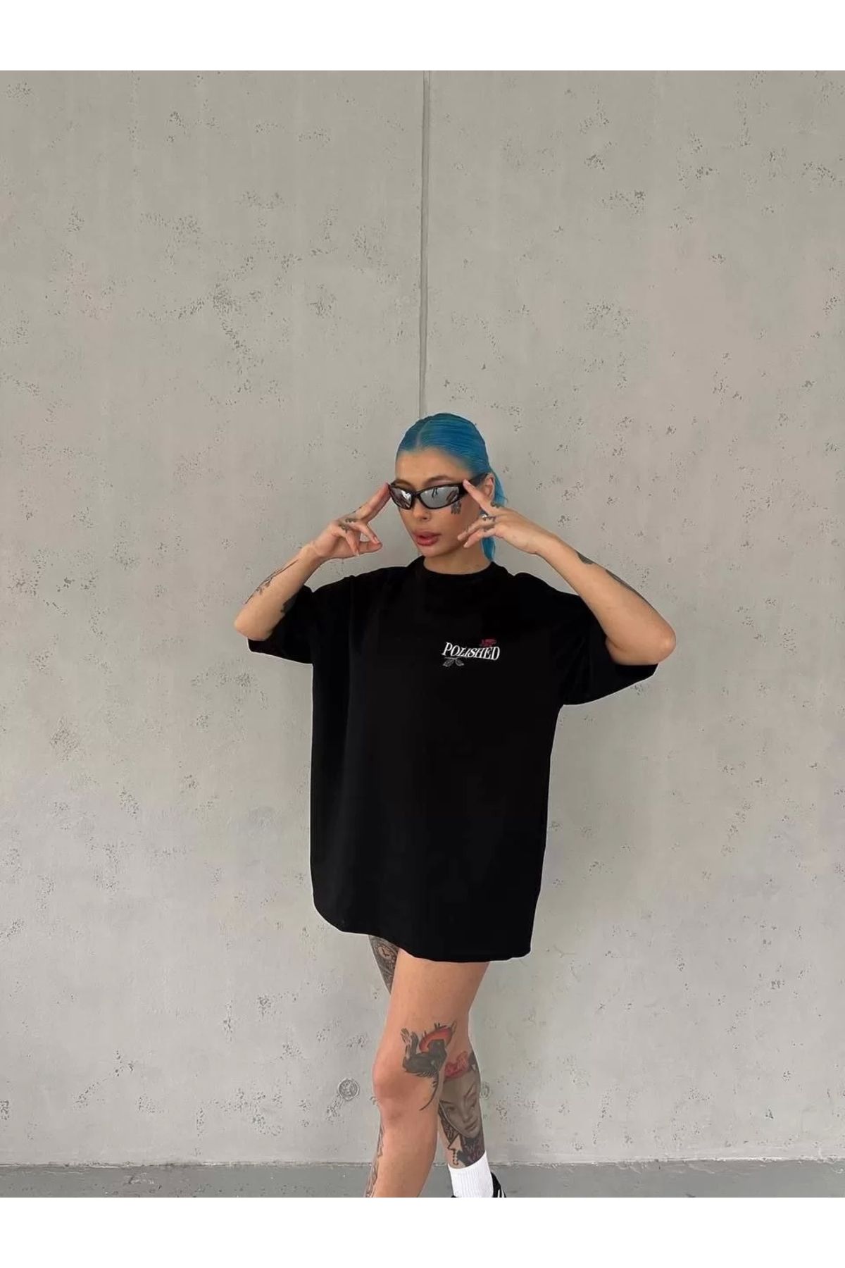 CVS Unisex Bisiklet Yaka Baskılı Oversize T-Shirt - Siyah