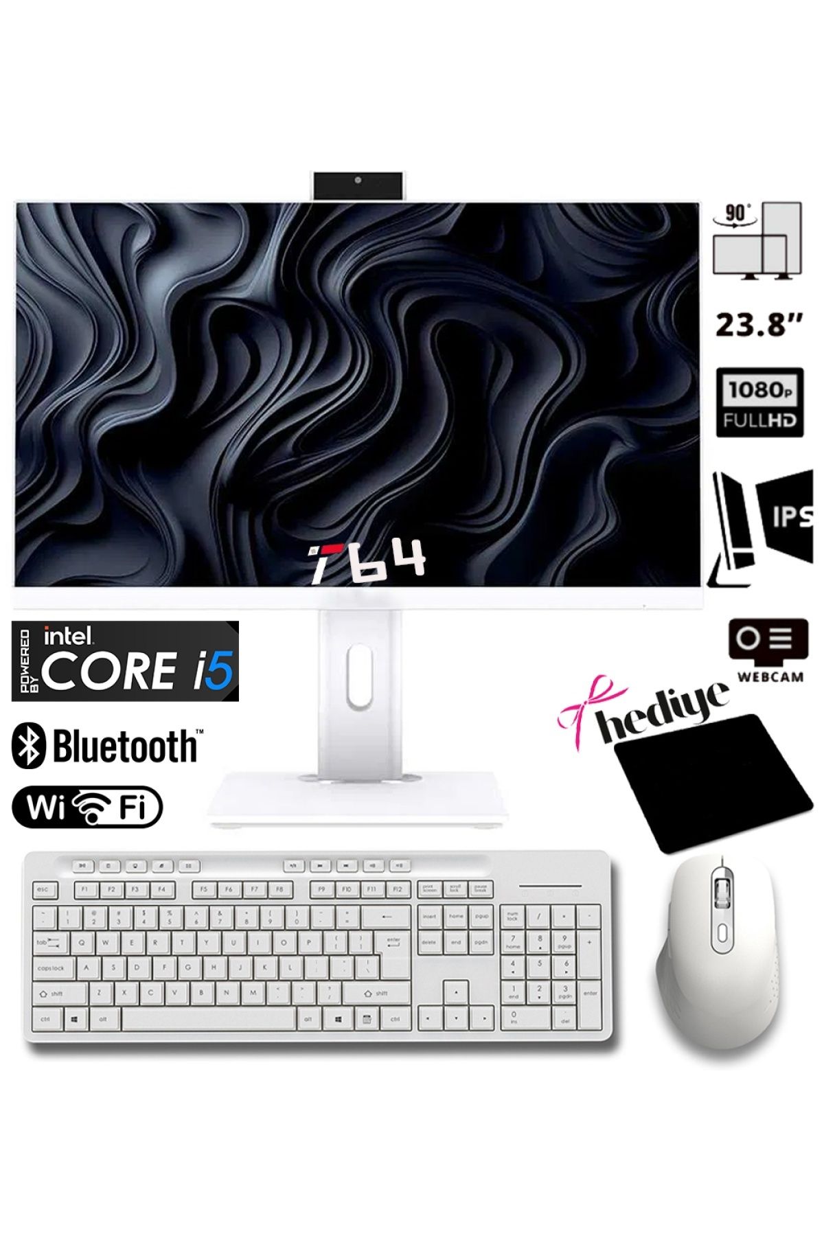 J-TECH T64 I5-6400 16gb Ram 256gb Ssd 24" Pivot Webcam Bluetooth - Wifi All In One Bilgisayar
