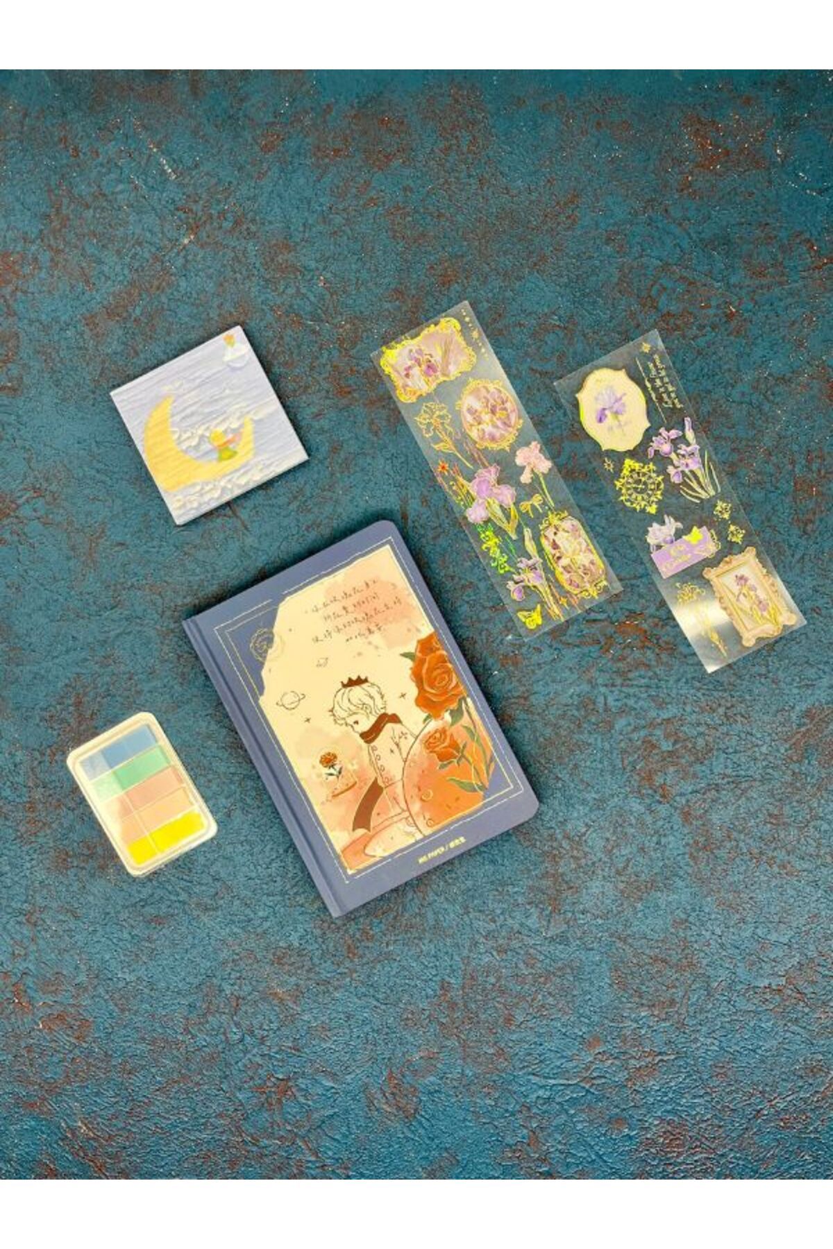 Kağıt Gemi Dükkan Özel Tasarım Küçük Prens 3 Parça (Defter+Post-it+İndeks) Mavi Set/ Index/ Post-it /Defter/ Yapışkanl