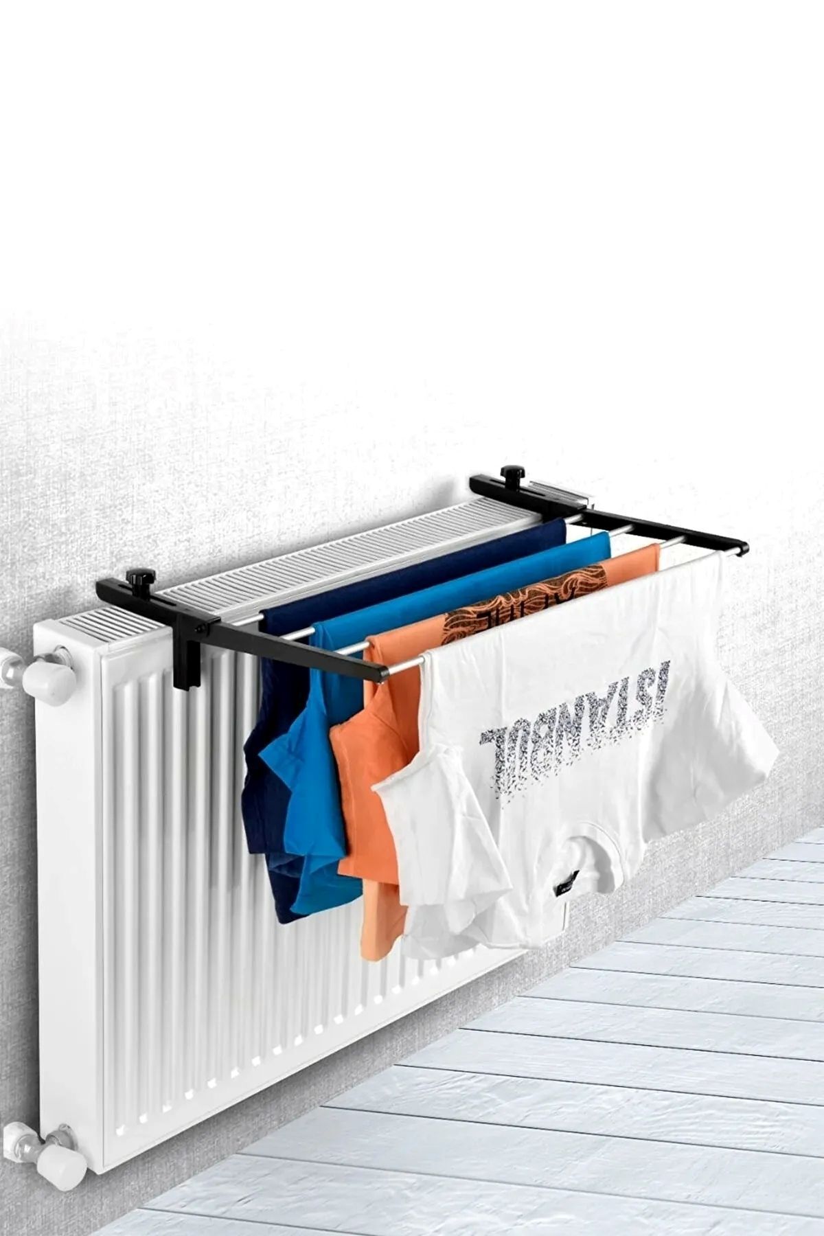 teknotrust Siyah Petek Üstü Kurutmalık Kalorifer Çamaşır Askısı 60cm 4 Telli Katlanabilir