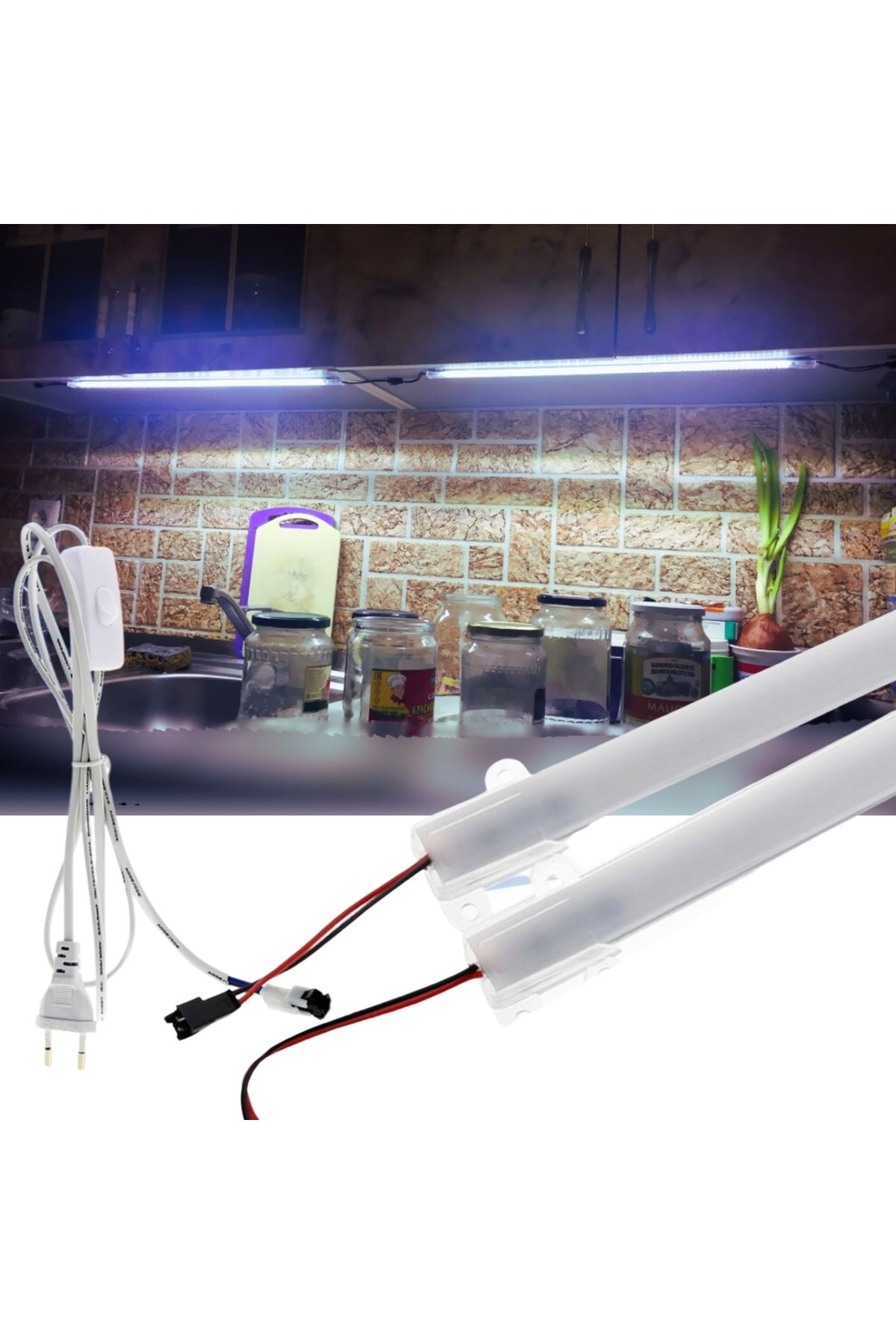 burul SB-6510 2 Adet 100 Cm 220v Opak Çubuk Bar Led Beyaz Işık ve Butonlu Fiş
