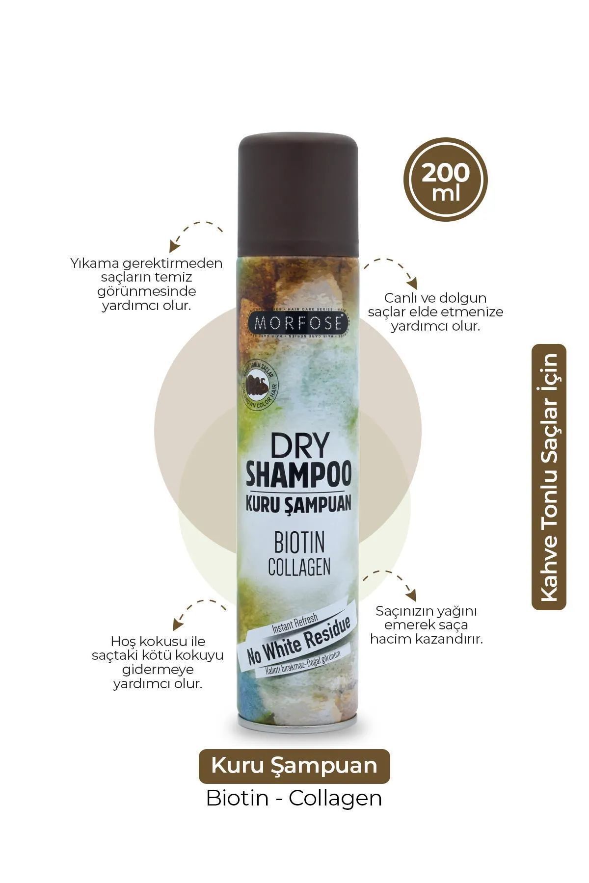 MBB ETİCARET Kuru Şampuan Biotin Collagen 200 ML - Kahverengi Saçlar - mrfs
