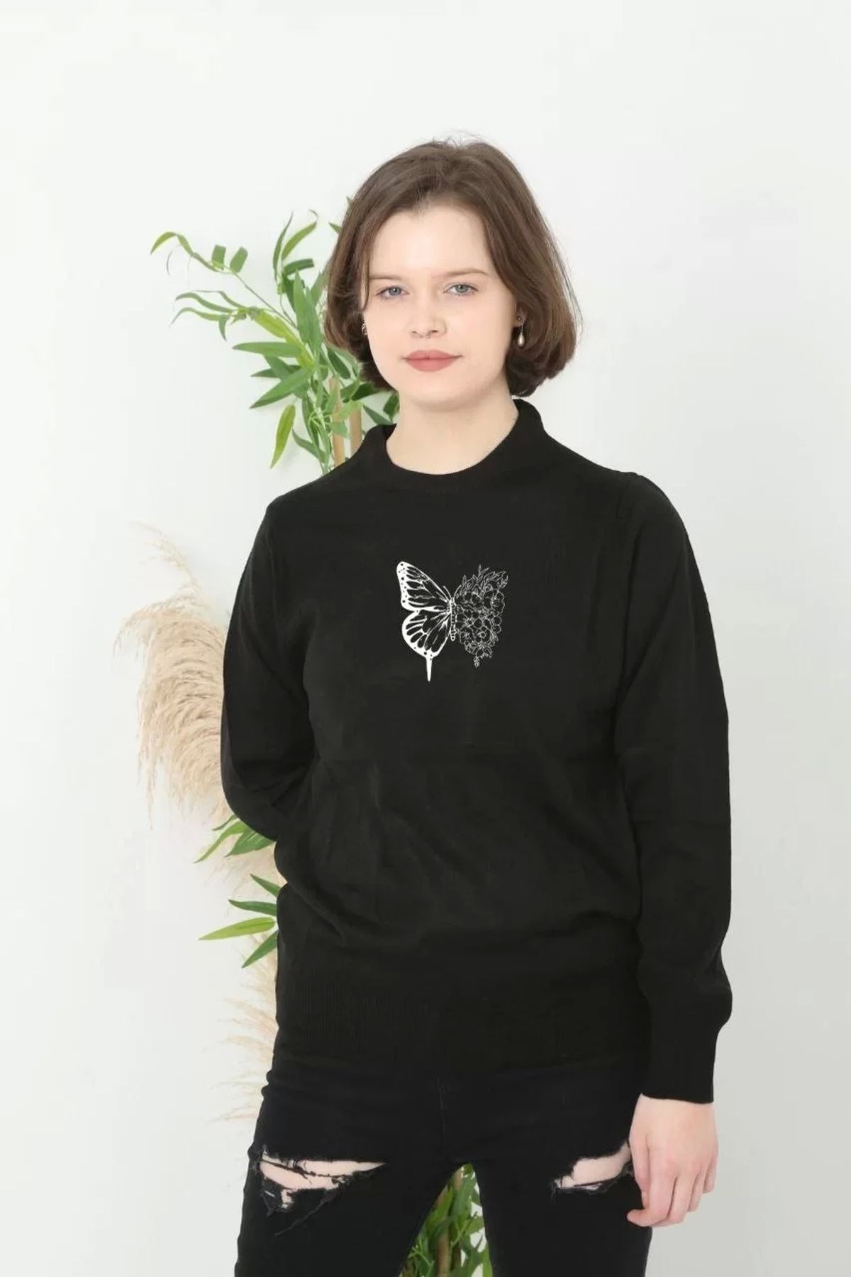 CVS Unisex Bisiklet Yaka Baskılı Dokuma Triko - Siyah