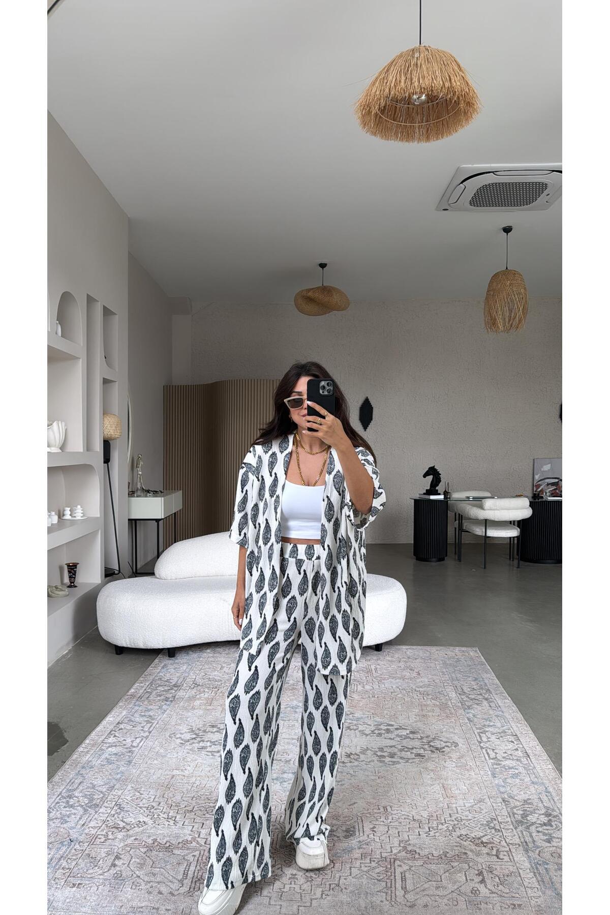 Buket Teke-Anthracite Ethnic Patterned Wrap Jacket Suit 6