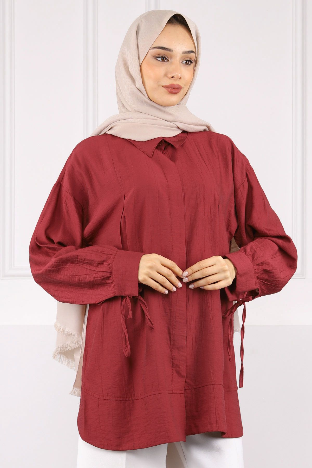İmajButik Bordo Kol Bağlamalı Tunik
