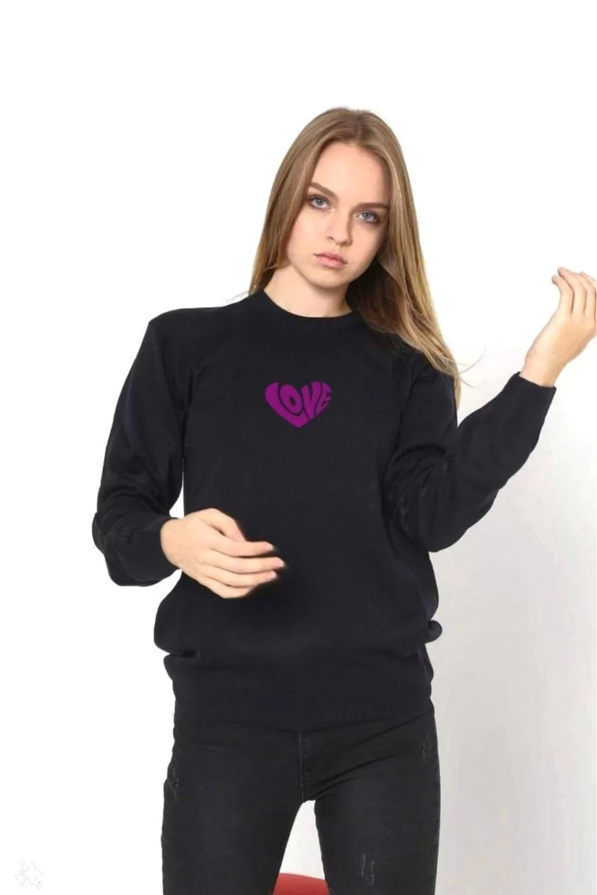 CVS Unisex Bisiklet Yaka Baskılı Dokuma Triko - Siyah