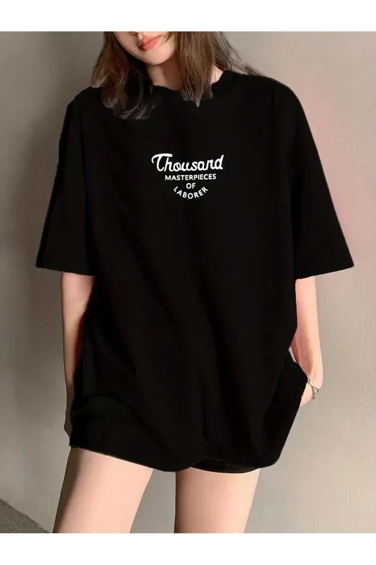 CVS Thousand Baskılı Oversize Bisiklet Yaka T-shirt - Siyah