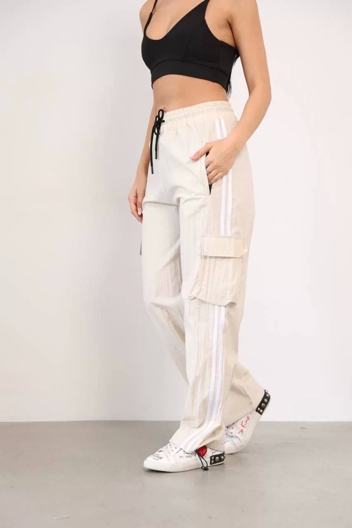 CVS Paraşüt Kumaş Kargo Ceplı Baggy Eşofman - Bej