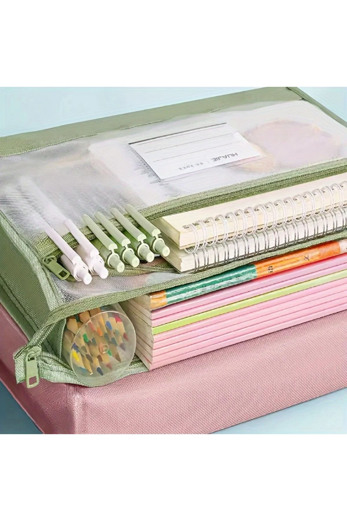 GlassySKY-Double Layer Zippered Transparent Mesh Storage Bag,School Office Work Organizer Briefcase 3