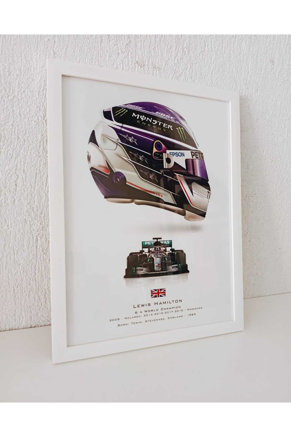 Erdizayn 30x40 cm Hamilton Formula 1, F1 Poster Tablo 1 mm Şeffaf Korumalı ve Çerçeveli