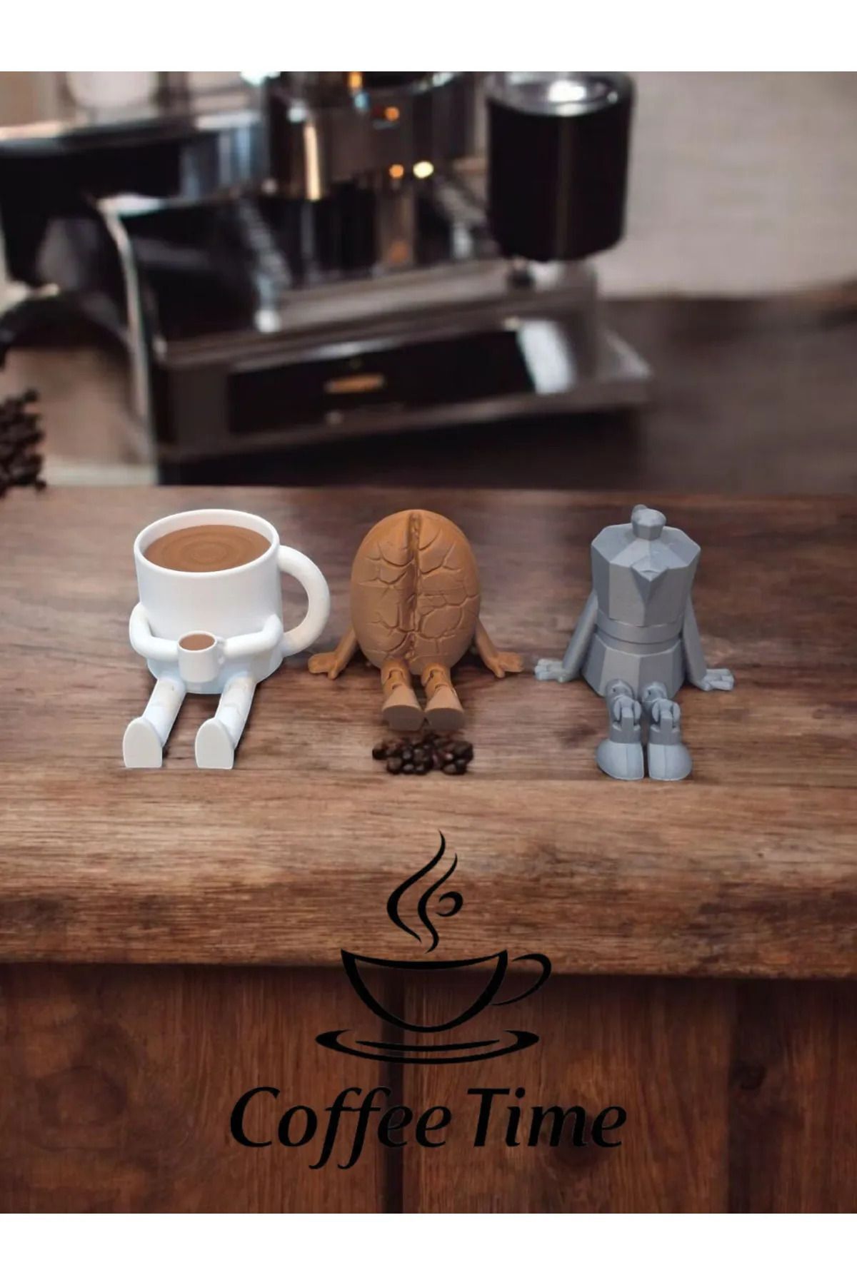 teknotrust Sevimli Kahve Köşesi 3'Lü Biblo Seti - Kahve Çekirdeği - Moka Pot - Bardak - Dekoratif Obje