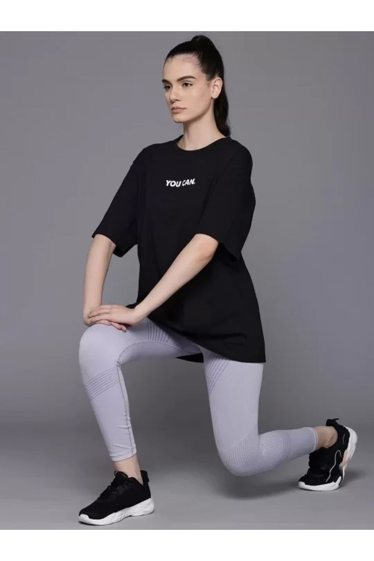 CVS Kadın Baskılı Oversize T-shirt - Siyah