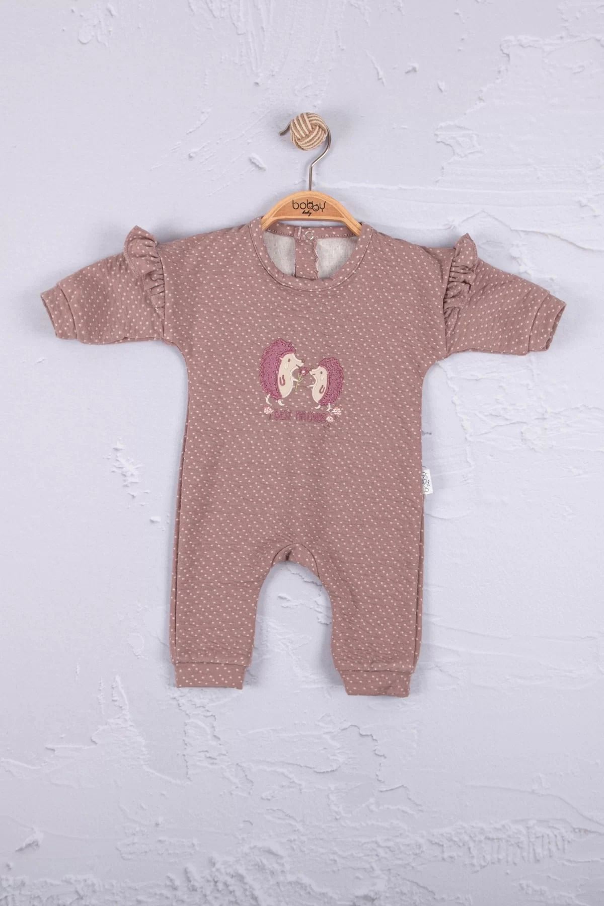 Shop58 Kirpi Nakışlı % 100 Pamuk Kız Bebek Tulum