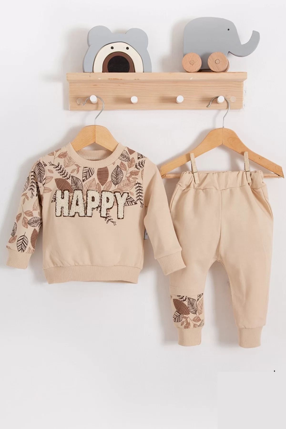 Shop58 Happy Yaprak Desenli 2'li Erkek Bebek Takım
