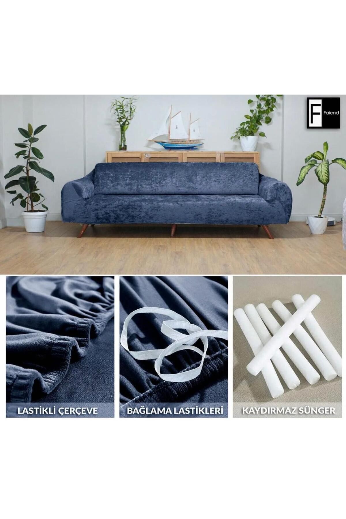 Home Geçirmeli Lastikli Kadife Koltuk Örtü Seti 3+3+1+1