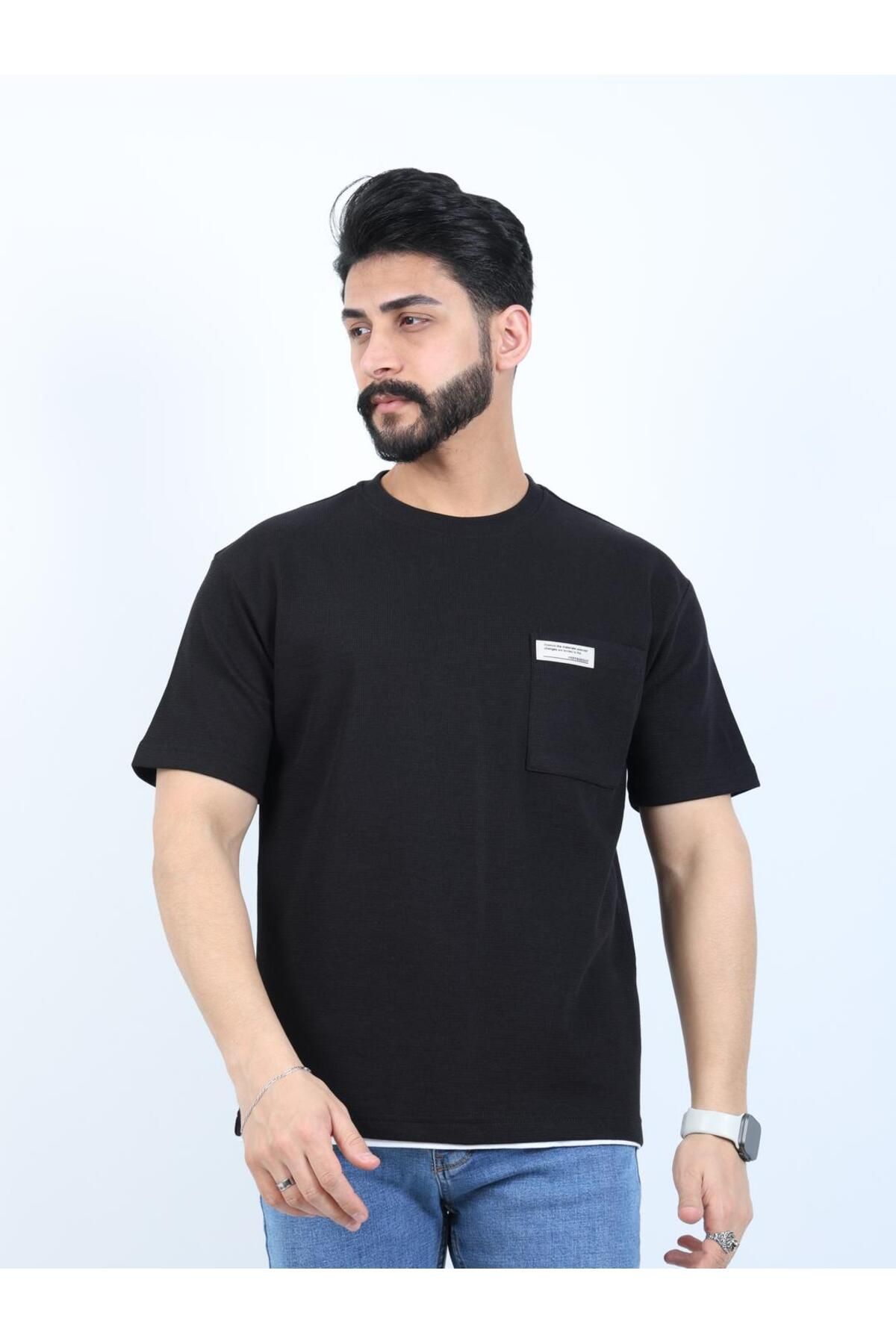 twentyfive25 Erkek Bisiklet Yaka Cepli Oversize Tişört