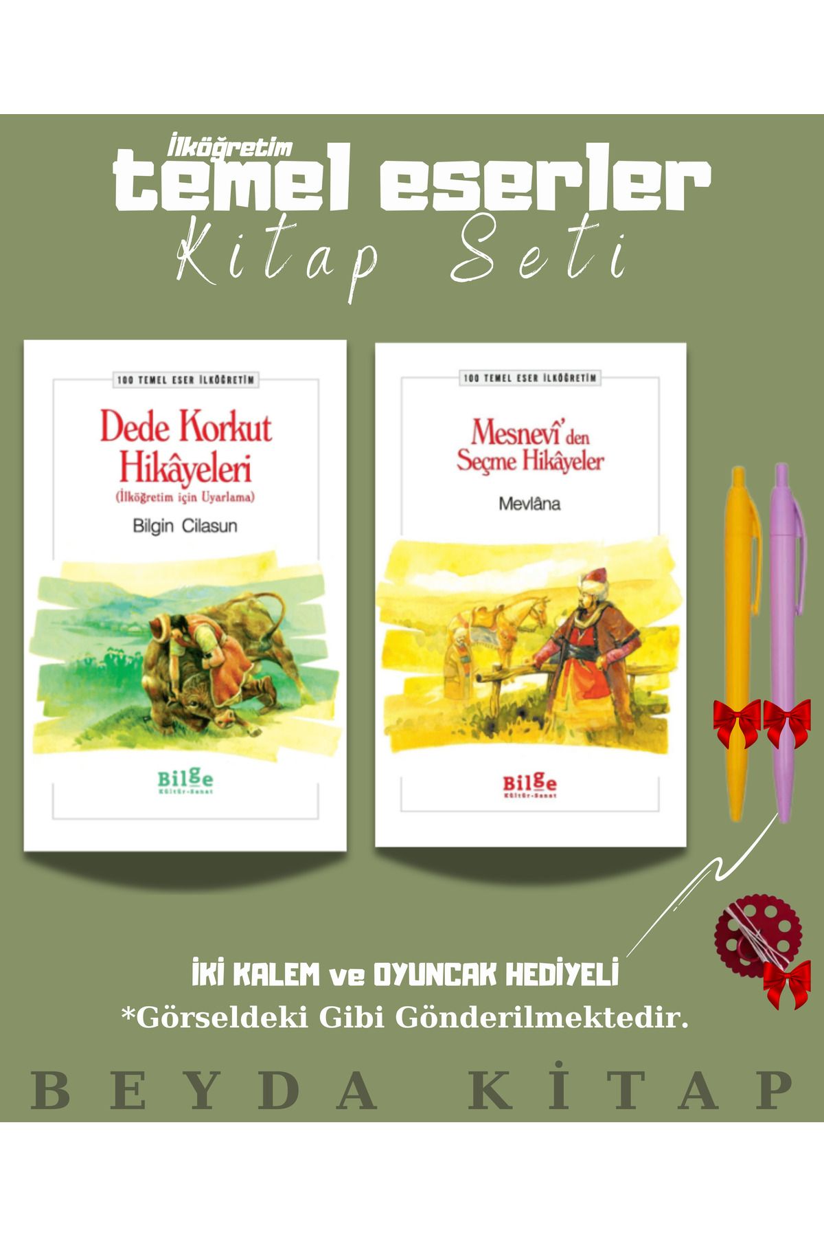 Bilge Kültür Sanat Dede Korkut Hikayeleri - Mesneviden Hikayeler - Oyuncak ve Kalem Hediye - 100 Temel Eser Kitap Seti