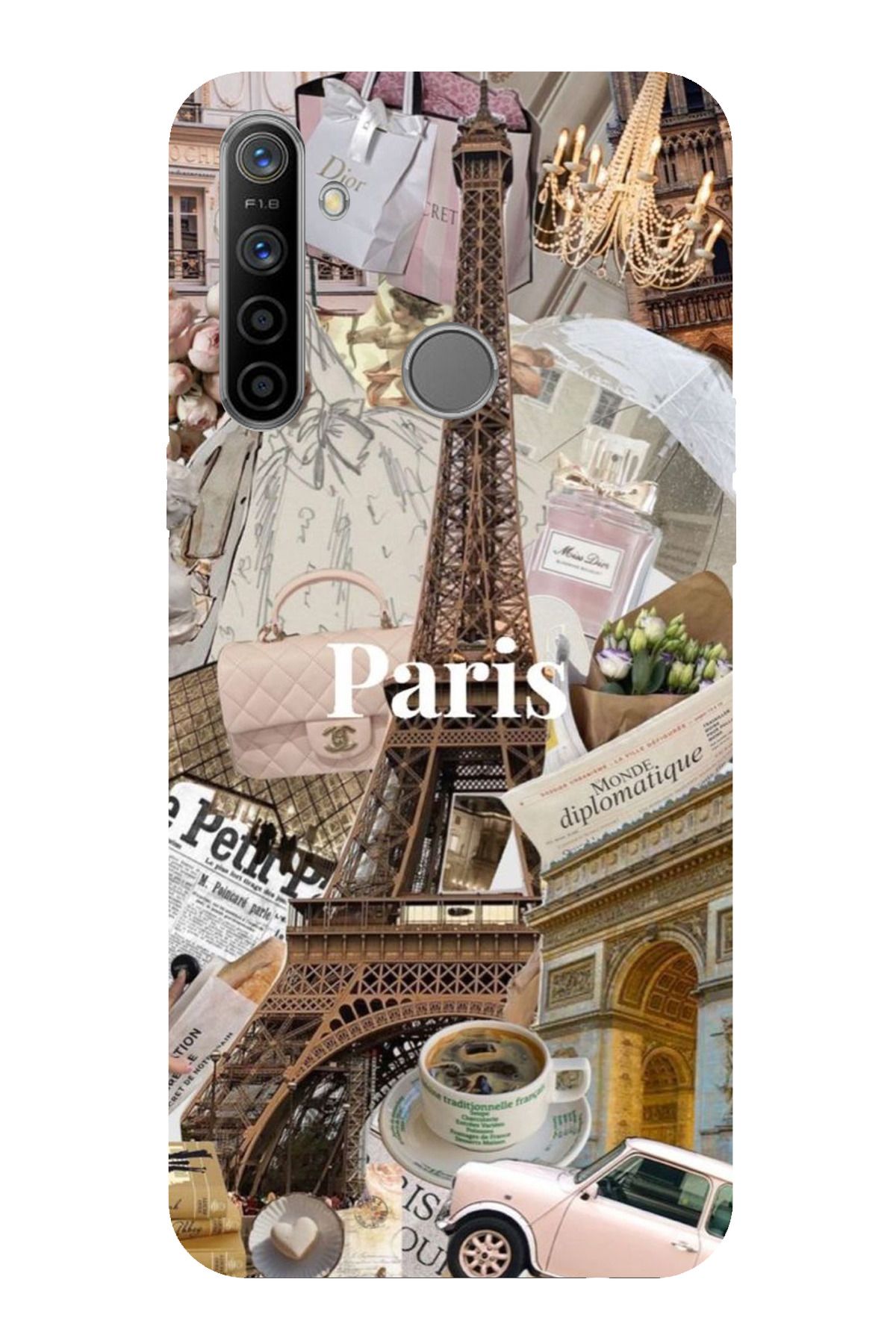 TechTree Realme 5i - 6i - C3 Uyumlu Paris Kolaj Şeffaf Silikon Kılıf