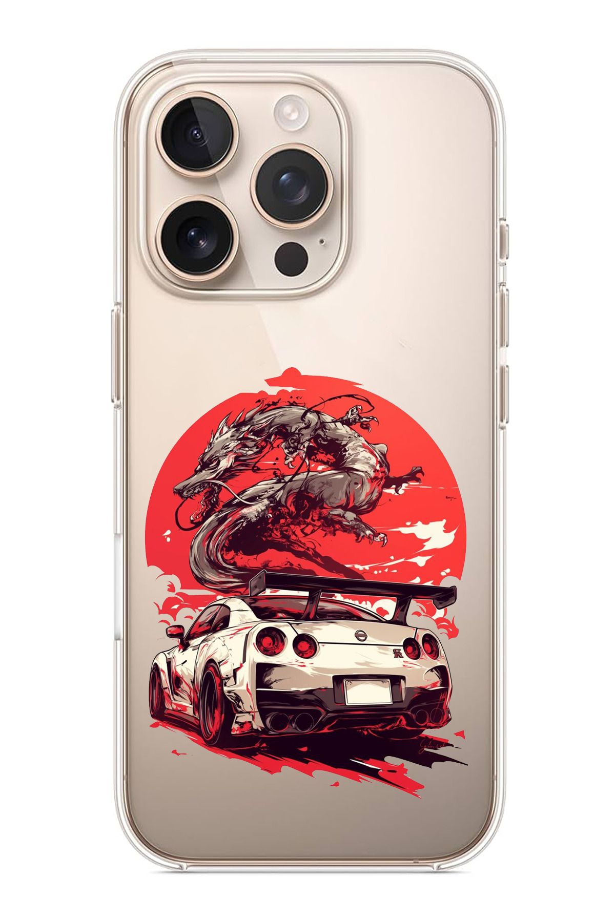 TechTree iPhone 16 Pro Max Uyumlu GTR Ejderha Tasarımlı Şeffaf Silikon Kılıf