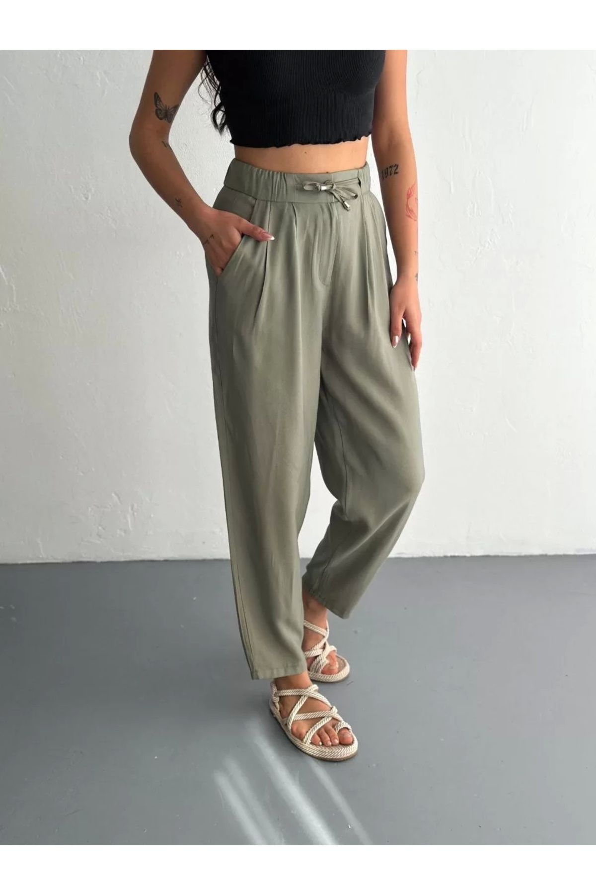 CVS Kadın Yüksel Bel Rahat Paça Pantalon - Su Yeşili