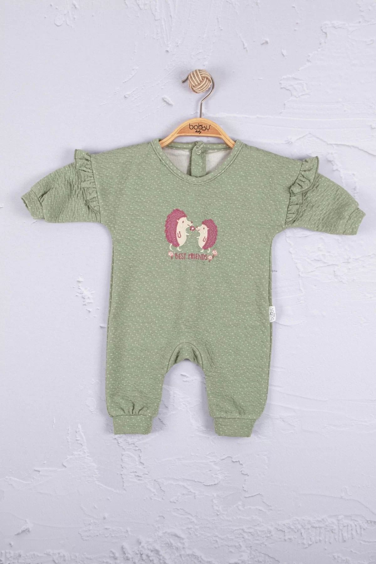Shop58 Kirpi Nakışlı % 100 Pamuk Kız Bebek Tulum