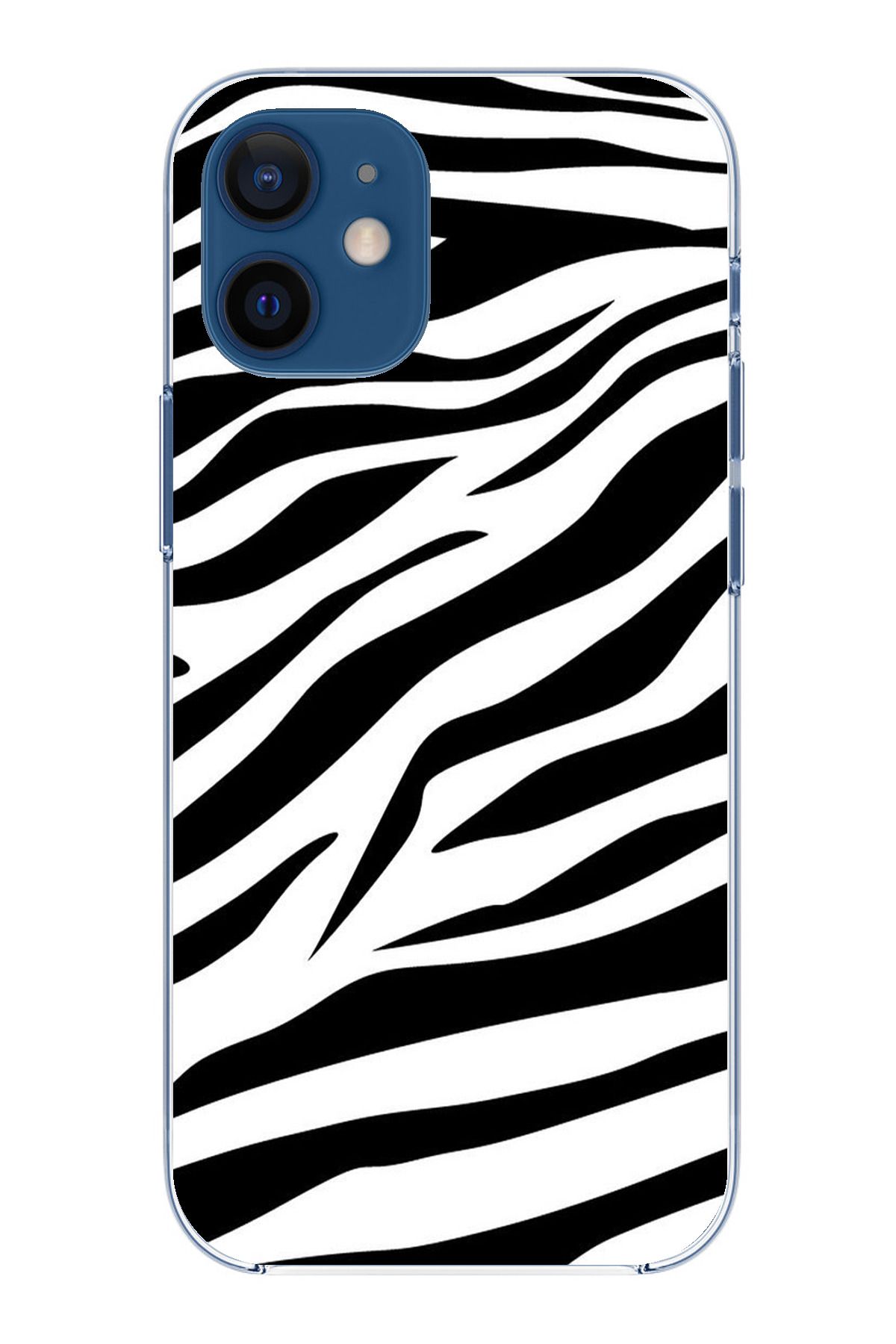 TechTree iPhone 12 Mini Uyumlu Zebra Tasarımlı Şeffaf Silikon Kılıf