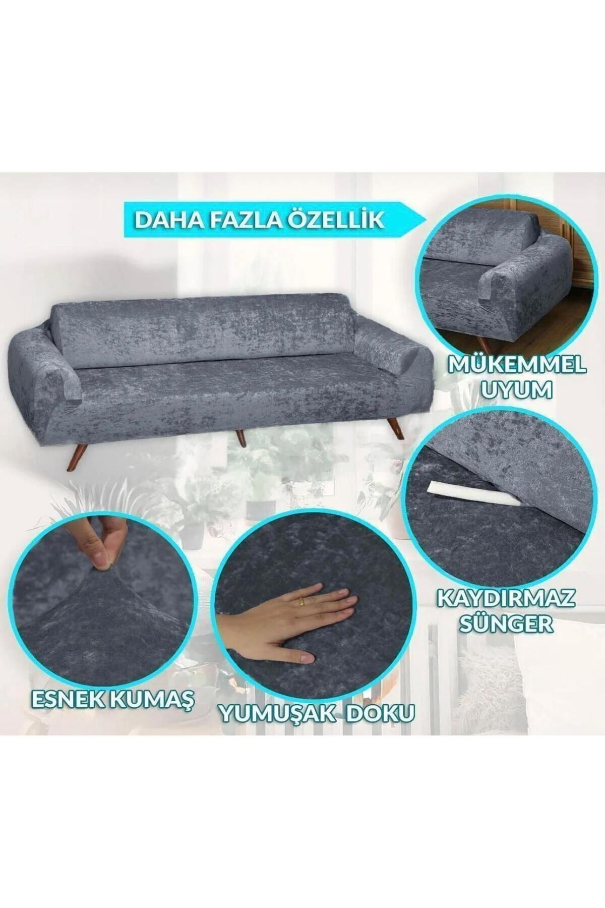 Home Geçirmeli Lastikli Kadife Koltuk Örtü Seti 3+3+1+1
