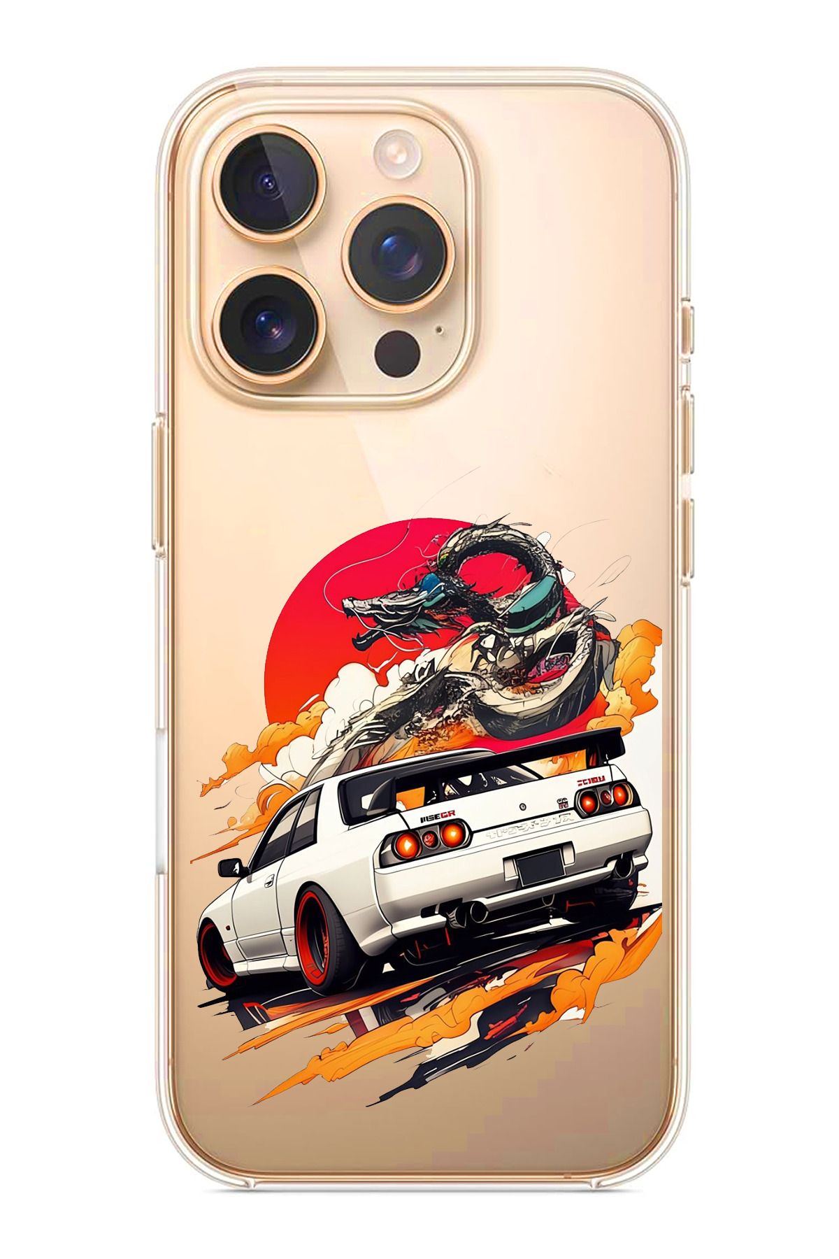 TechTree iPhone 16 Pro Uyumlu GTR Güneş Ejderha Tasarımlı Şeffaf Silikon Kılıf