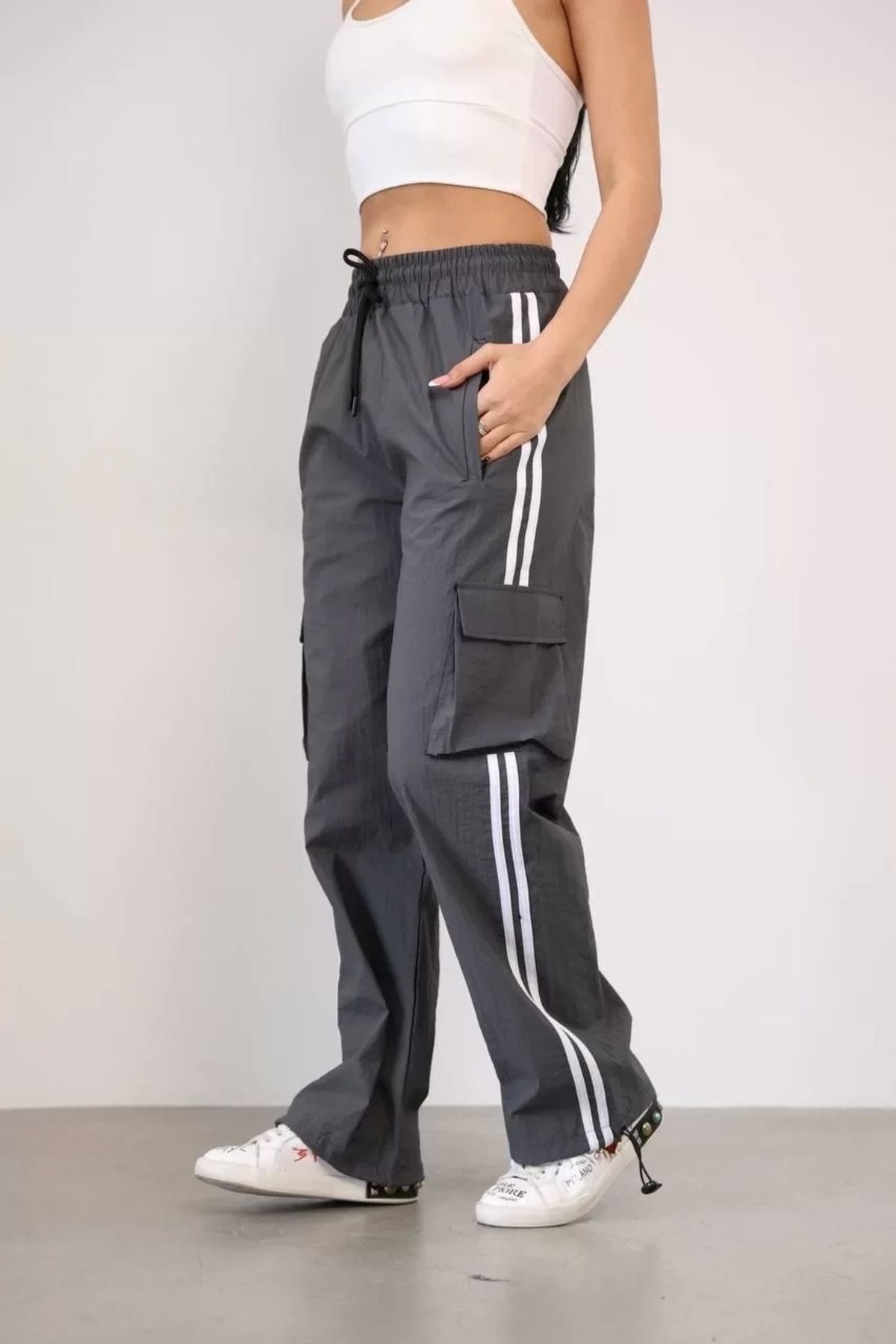 CVS Paraşüt Kumaş Kargo Ceplı Baggy Eşofman - Gri
