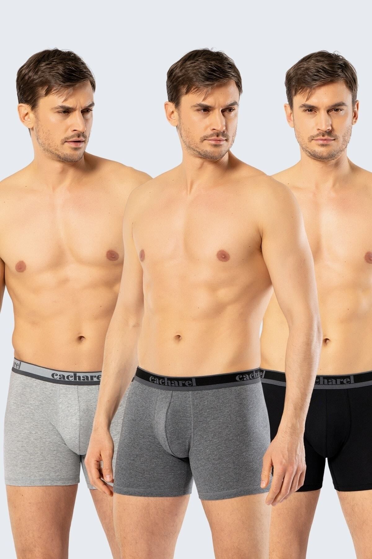 Cacharel Pamuklu & Likralı, Uzun Paçalı 3'lü Paket Erkek Boxer Külot