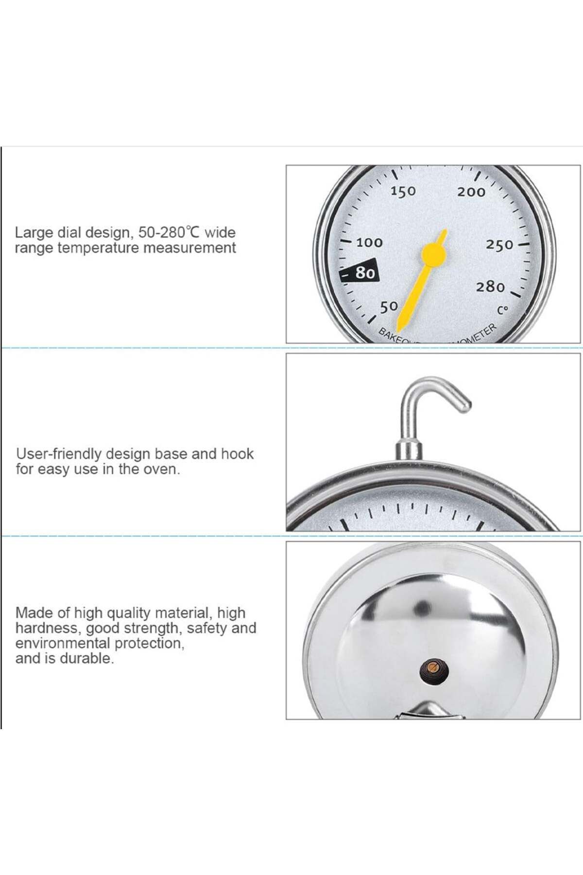 PUFO-Meat Analog Metal Thermometer With Hook For Oven, Measuring Range 50-280°c 4
