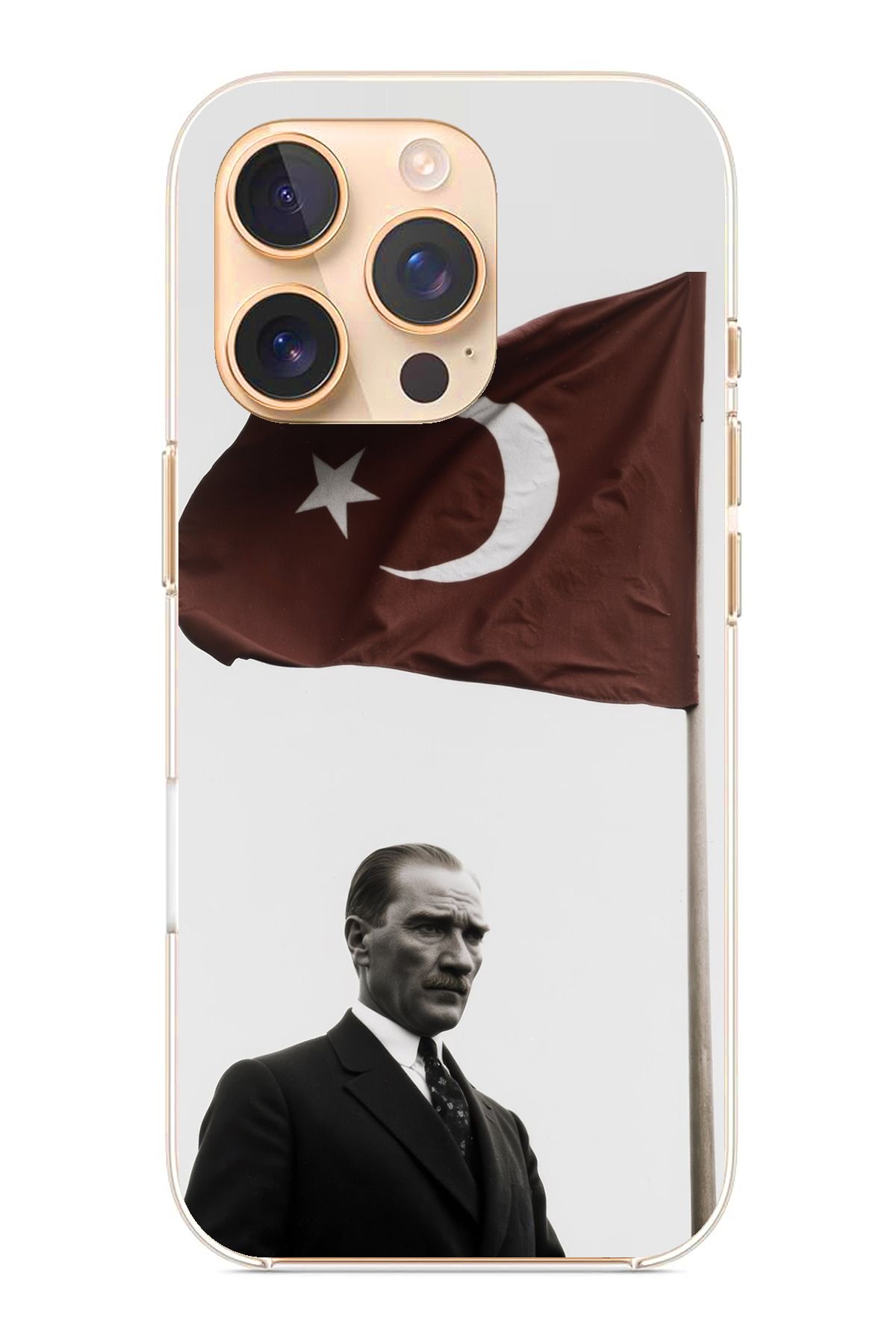 TechTree iPhone 16 Pro Uyumlu Atatürk Bayrak Şeffaf Silikon Kılıf