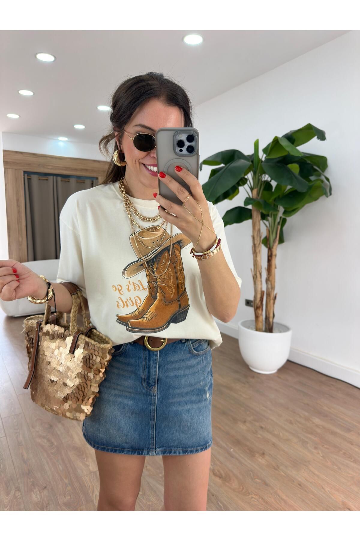 2she Kovboy Baskılı Tshirt