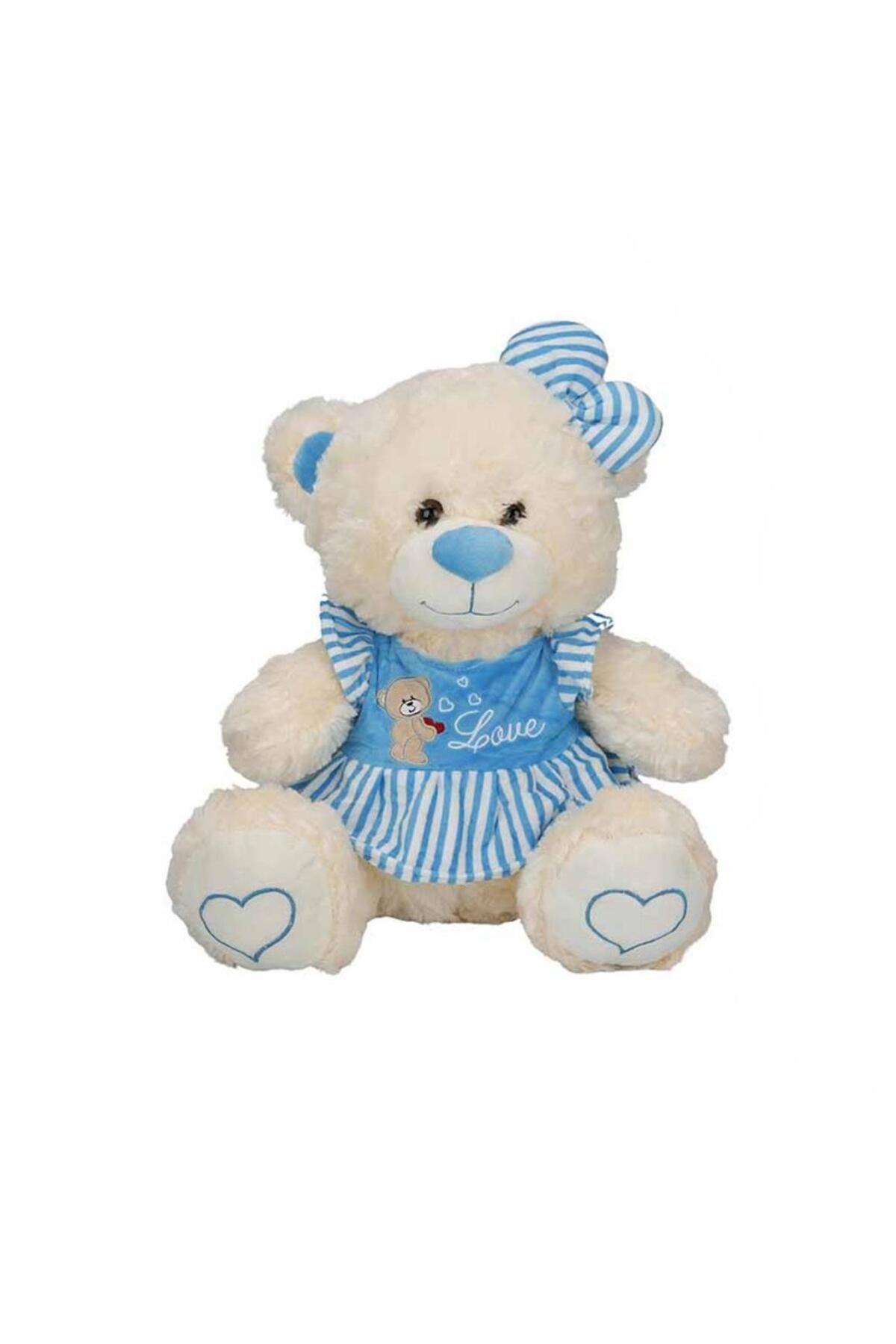 Shop58 Nessiworld 8334 Oturan Çizgili Elbiseli Peluş Ayı 40 cm -Sunman