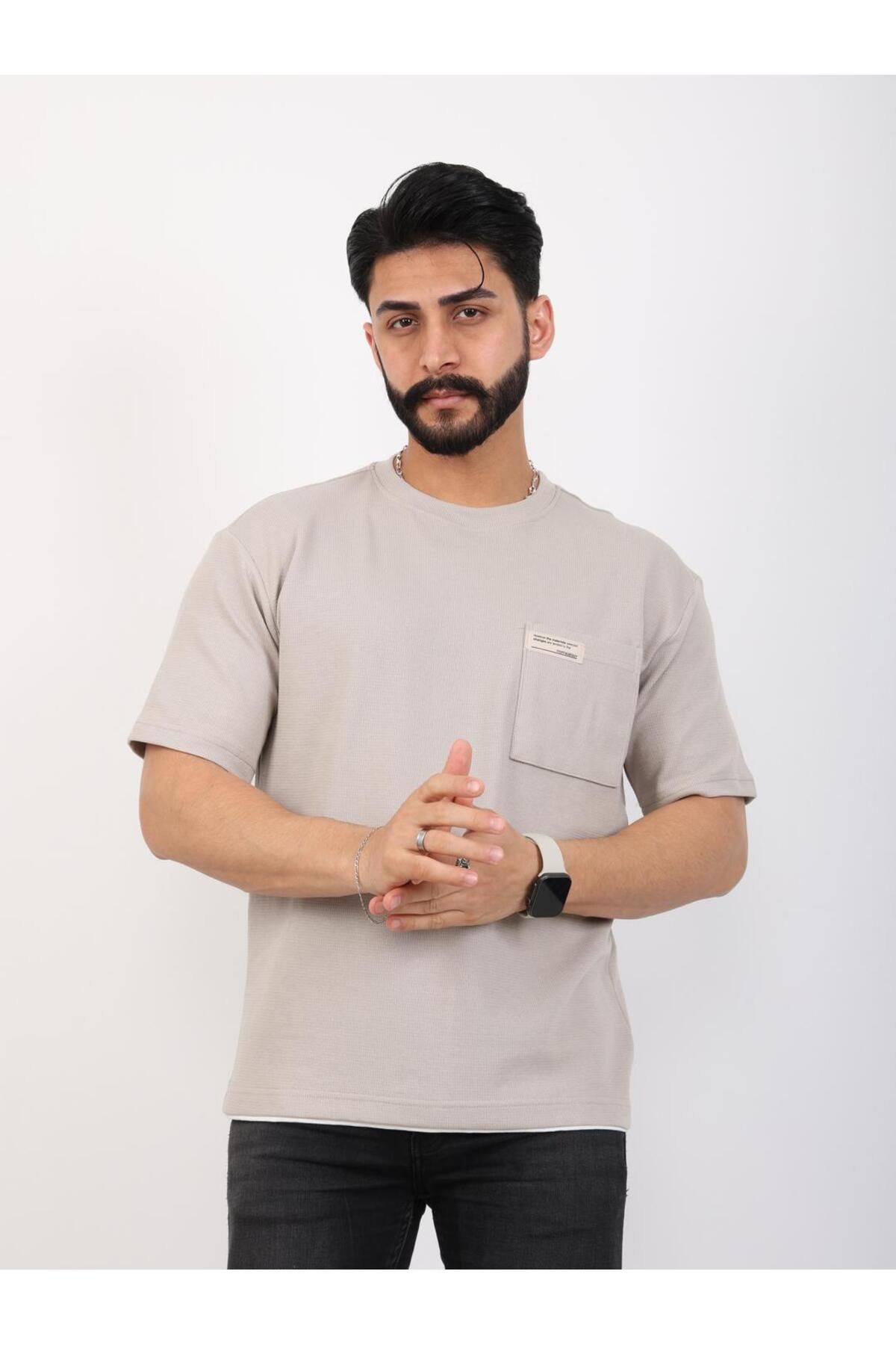 twentyfive25 Erkek Bisiklet Yaka Cepli Oversize Tişört