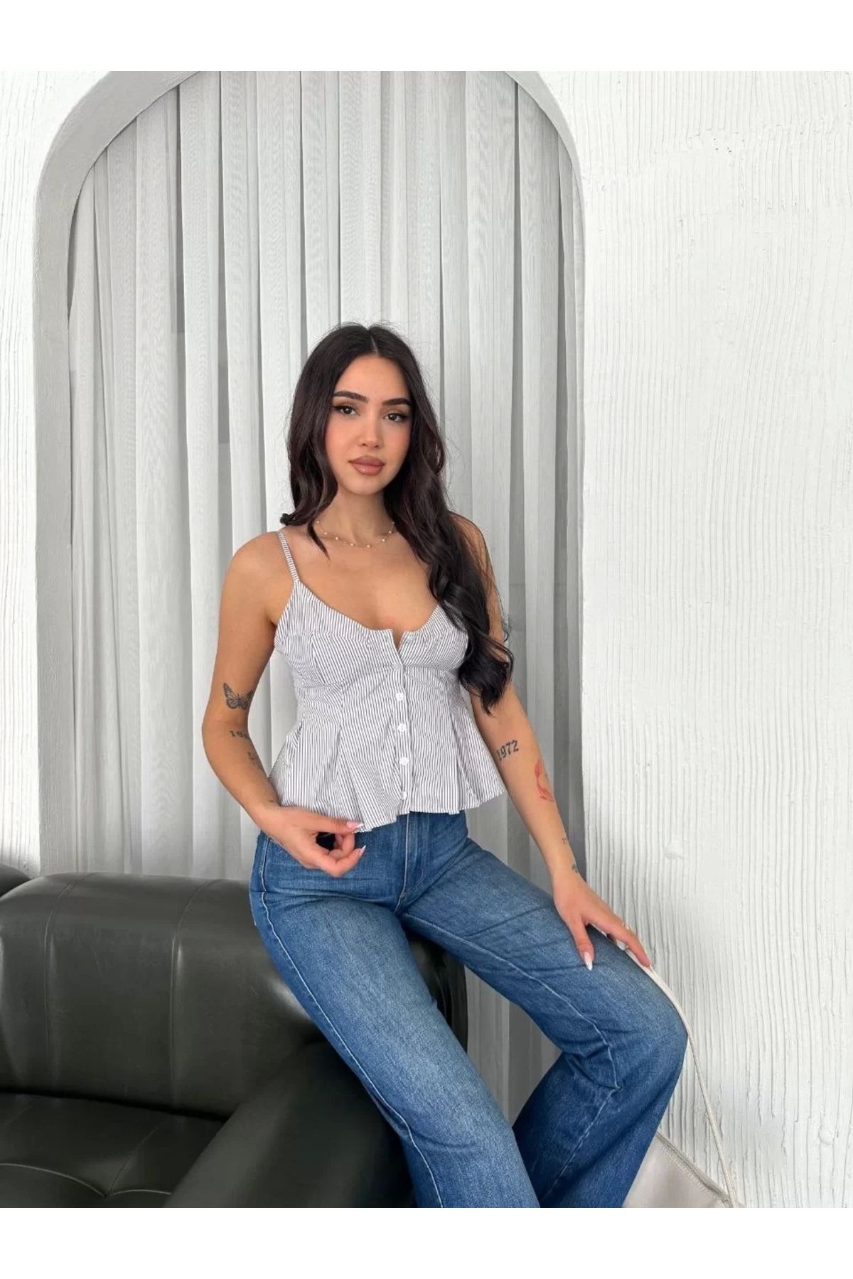 CVS Askılı Dekolte deraylı crop - Beyaz