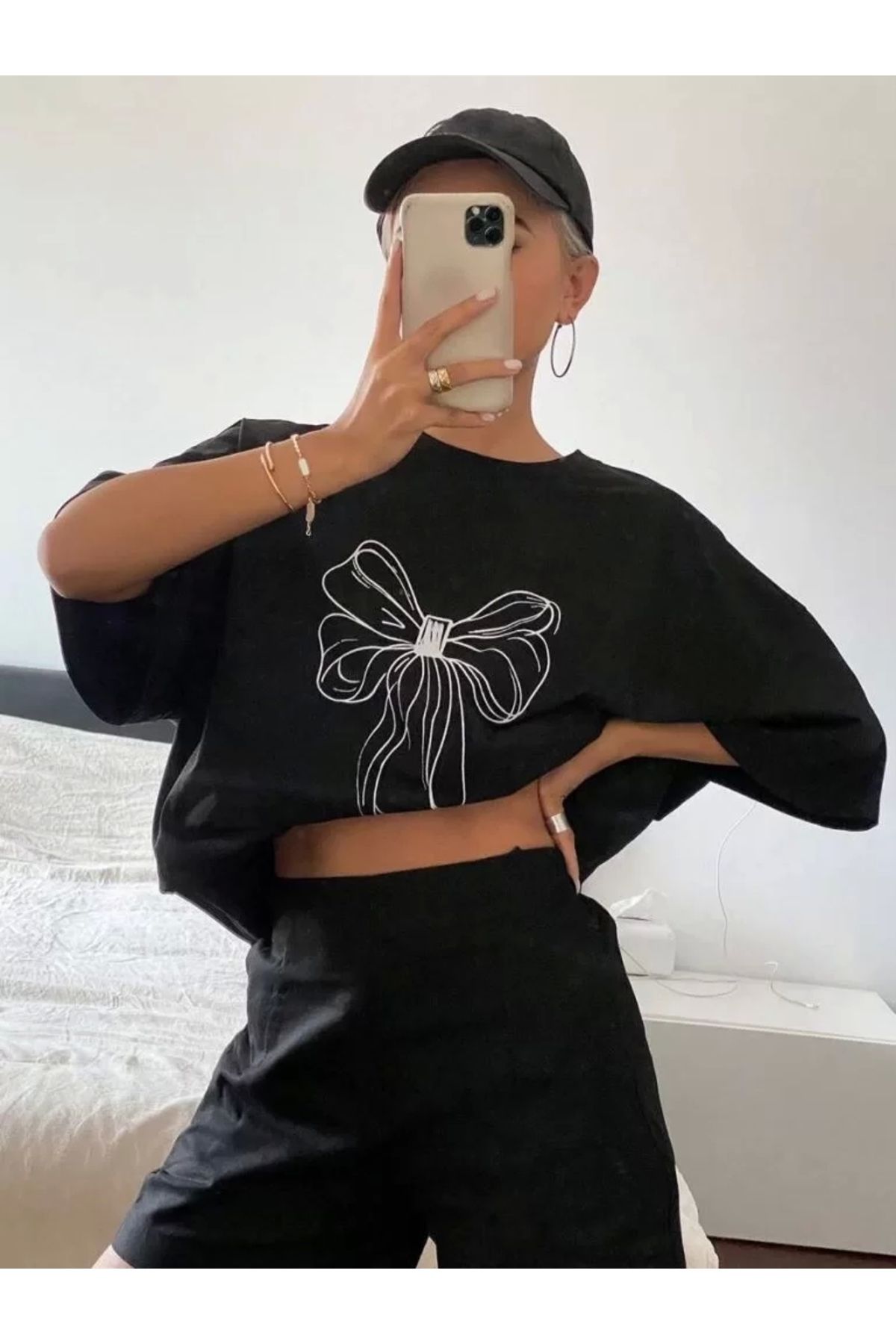 CVS Kadın Baskılı Oversize T-shirt - Siyah