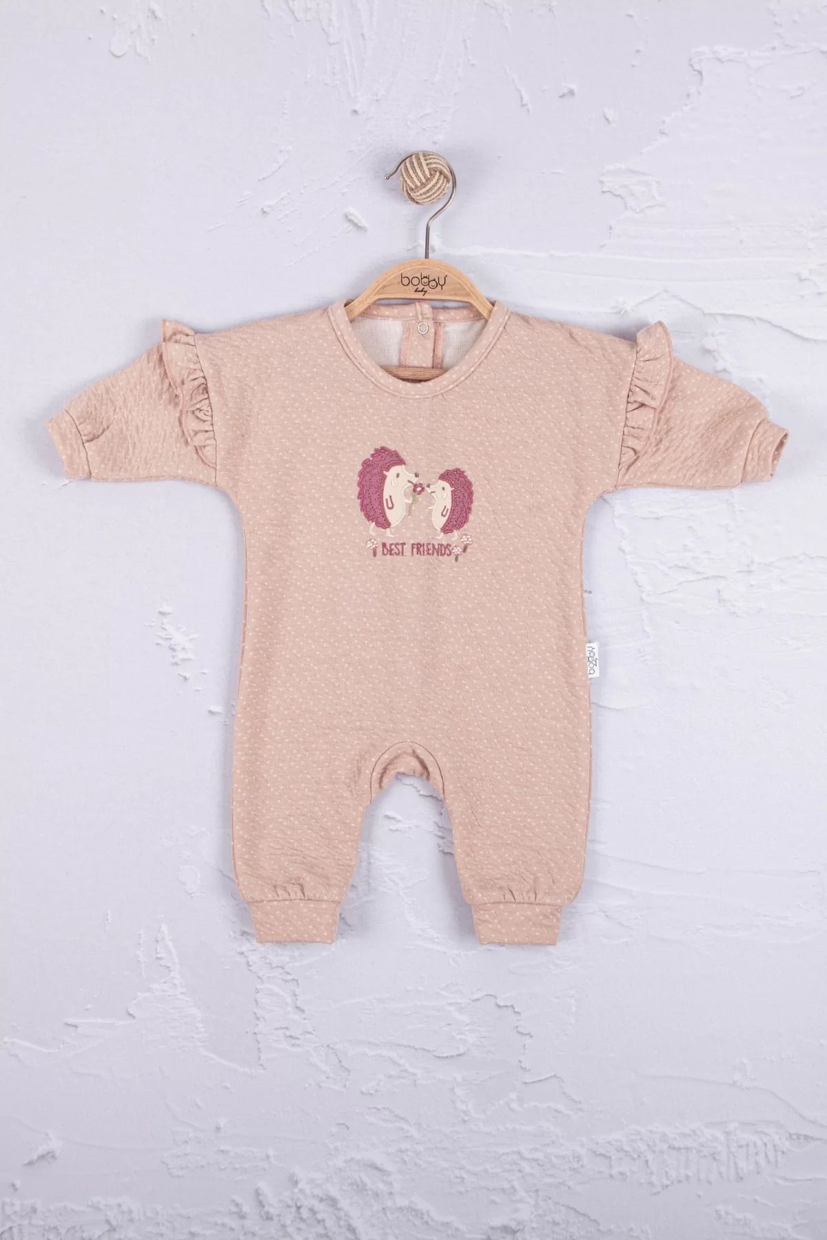 Shop58 Kirpi Nakışlı % 100 Pamuk Kız Bebek Tulum
