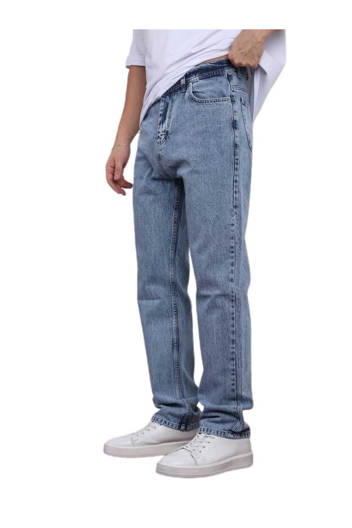 latal Erkek Mavi Baggy Kot Pantolon – Rahat Kesim, Sokak Modasının Yeni Trendi