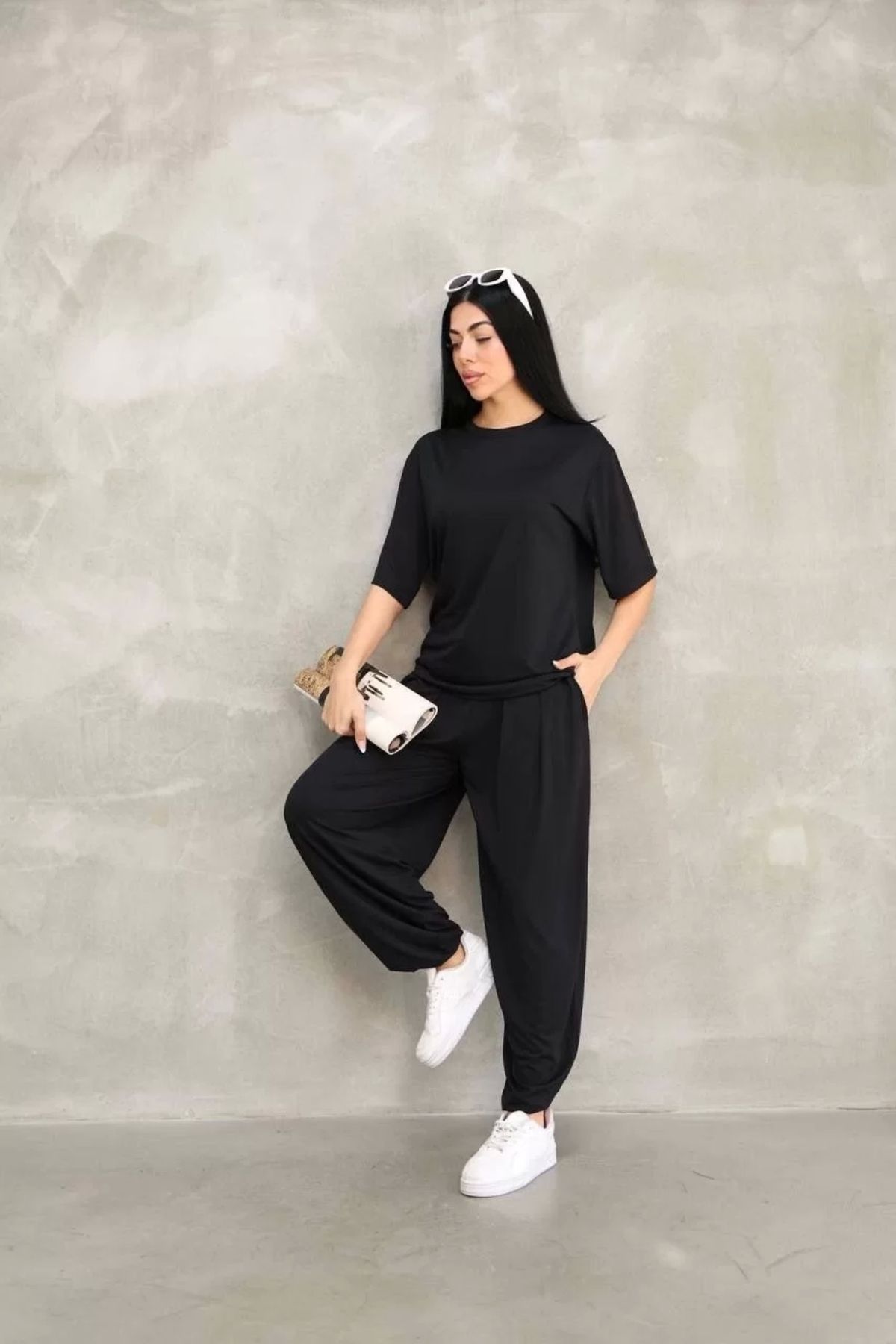 CVS Osy Modal Yumuşak Dokulu Kumaş Oversize Bisiklet Yaka T-shirt Jogger Eşofman Altı Eşofman Takımı - S